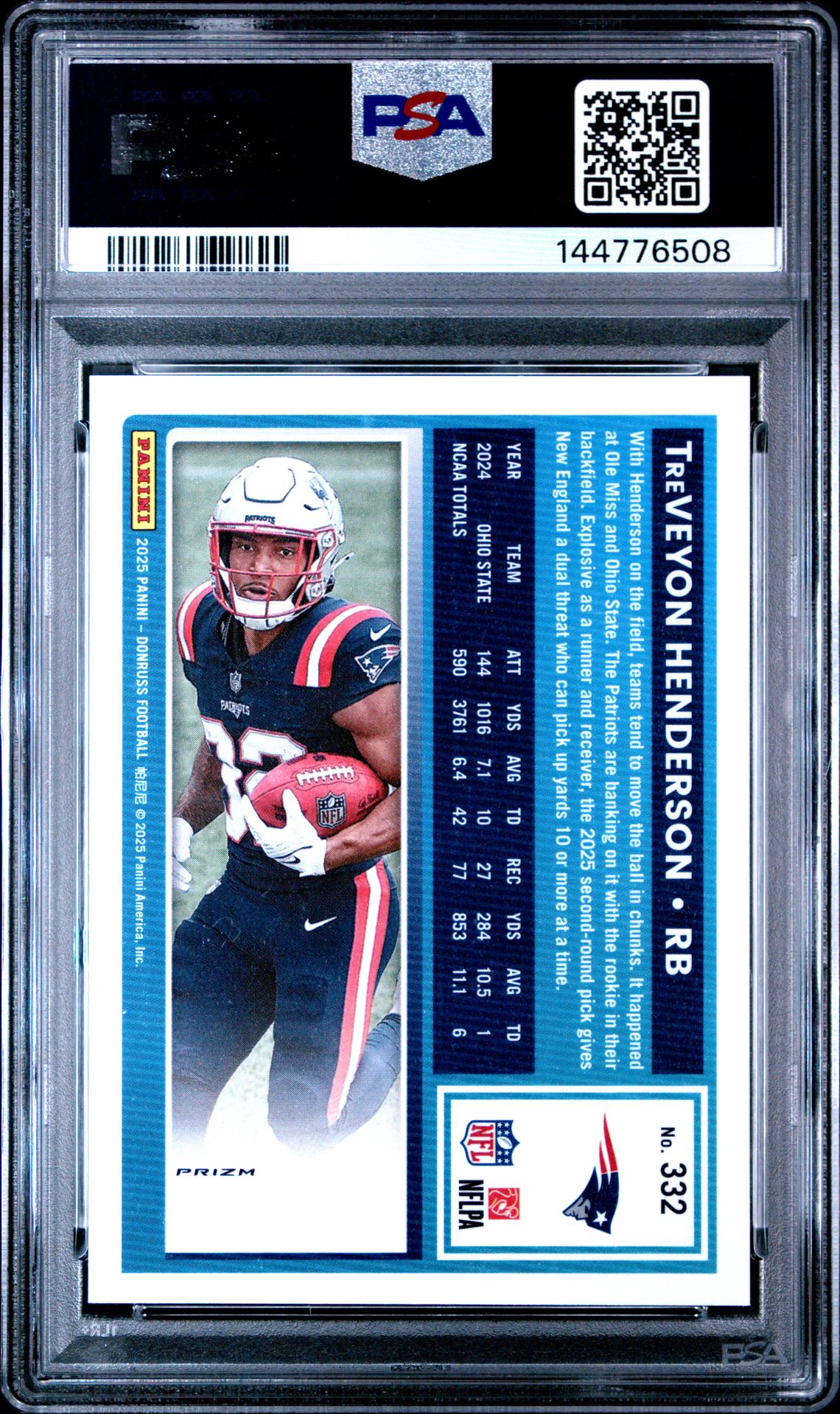 2025 Panini Donruss Treveyon Henderson #332 (Optic Prev-Football Emoji) Mint 9 back