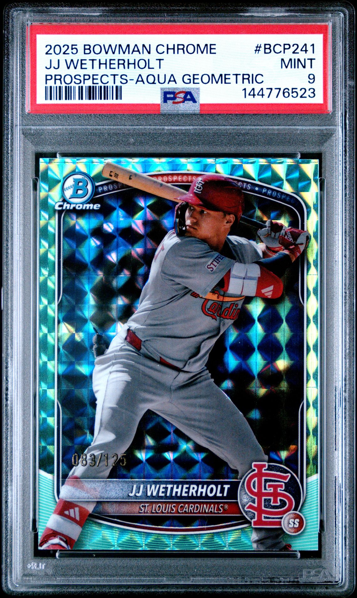 2025 Bowman Chrome Prospects Jj Wetherholt #Bcp241 (Prospects-Aqua Geometric) Mint 9 front