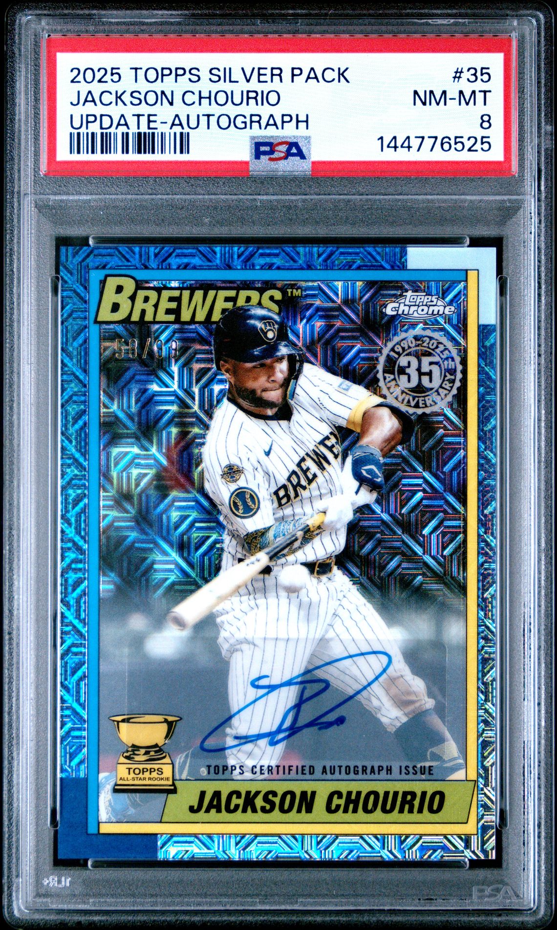 2025 Topps Update Silver Pack 1990 Chrome Promo Jackson Chourio #35 (Update-Autograph) Nm-Mt 8 front
