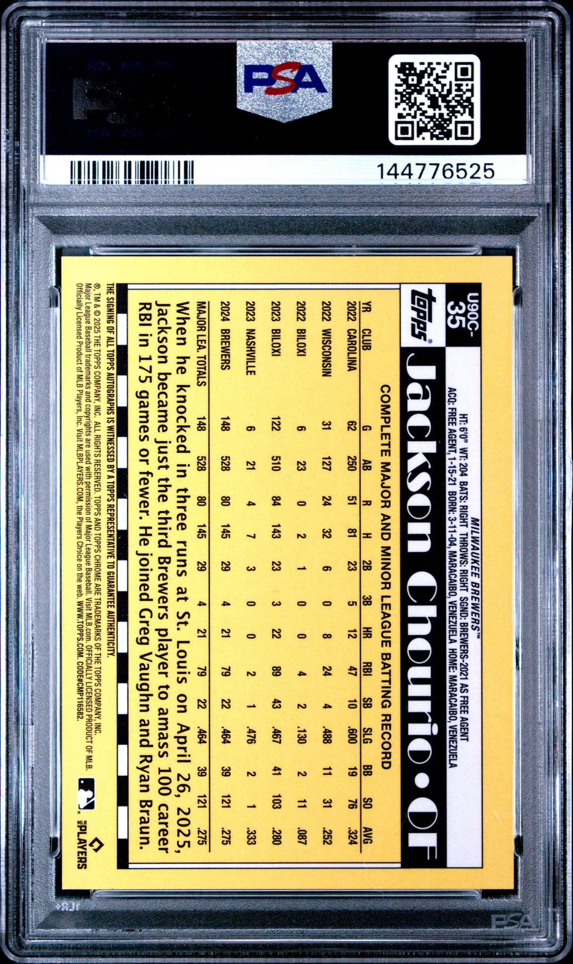 2025 Topps Update Silver Pack 1990 Chrome Promo Jackson Chourio #35 (Update-Autograph) Nm-Mt 8 back