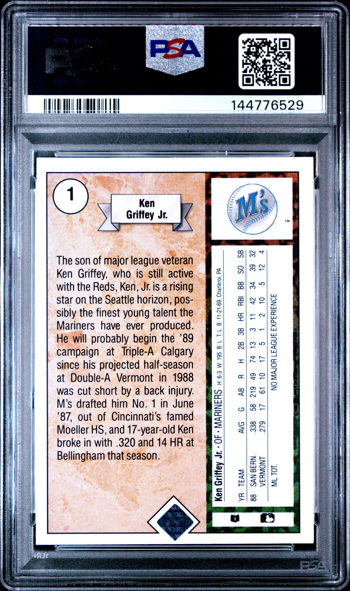 1989 Upper Deck Ken Griffey Jr. #1 (Star Rookie) Nm-Mt 8 back