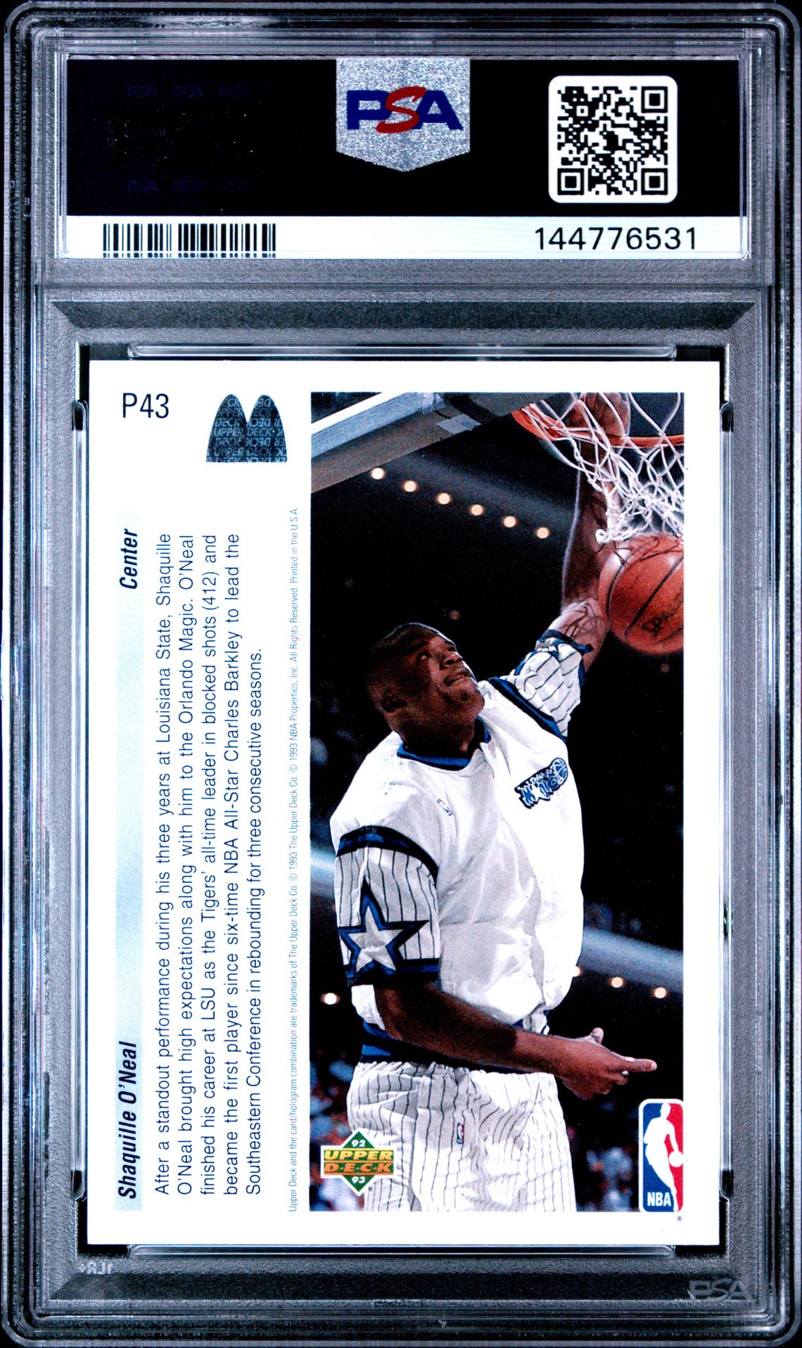 1992 Upper Deck Mcdonald's Shaquille O'neal #P43 Nm-Mt 8 back
