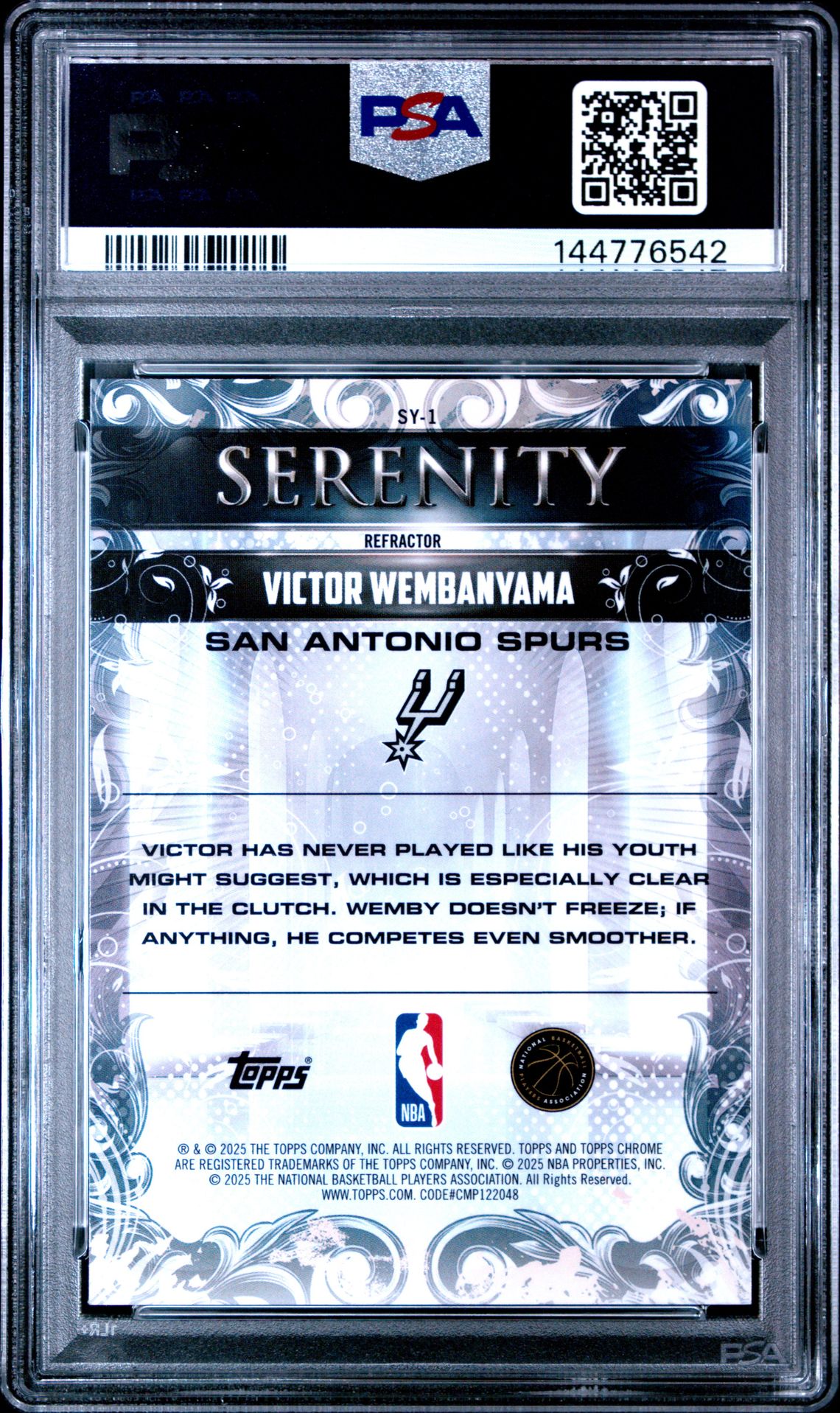 2025 Topps Chrome Serenity Victor Wembanyama #Sy-1 (Serenity-Refractor) Gem Mt 10 back