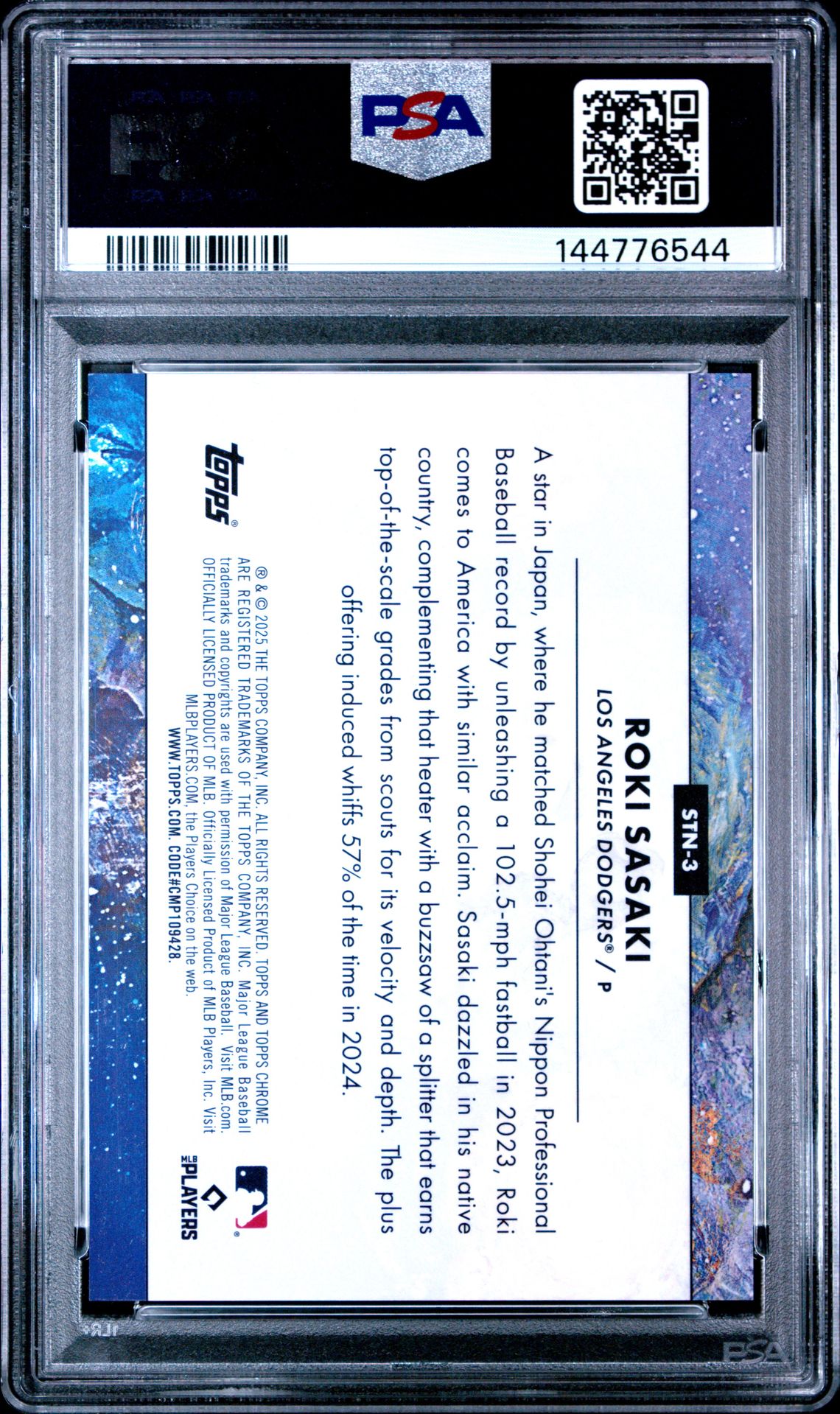 2025 Topps Cosmic Chrome Stars In The Night Roki Sasaki #3 Mint 9 back