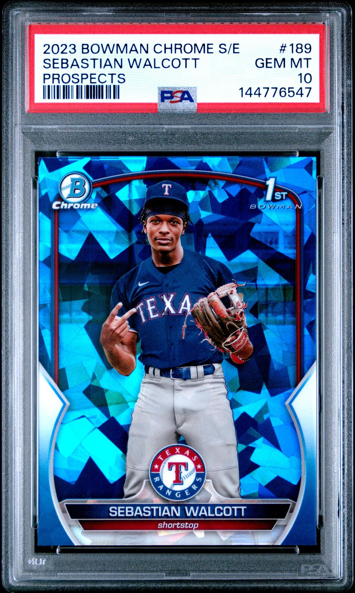 2023 Bowman Chrome Sapphire Edition Prospects Sebastian Walcott #189 Gem Mt 10 front