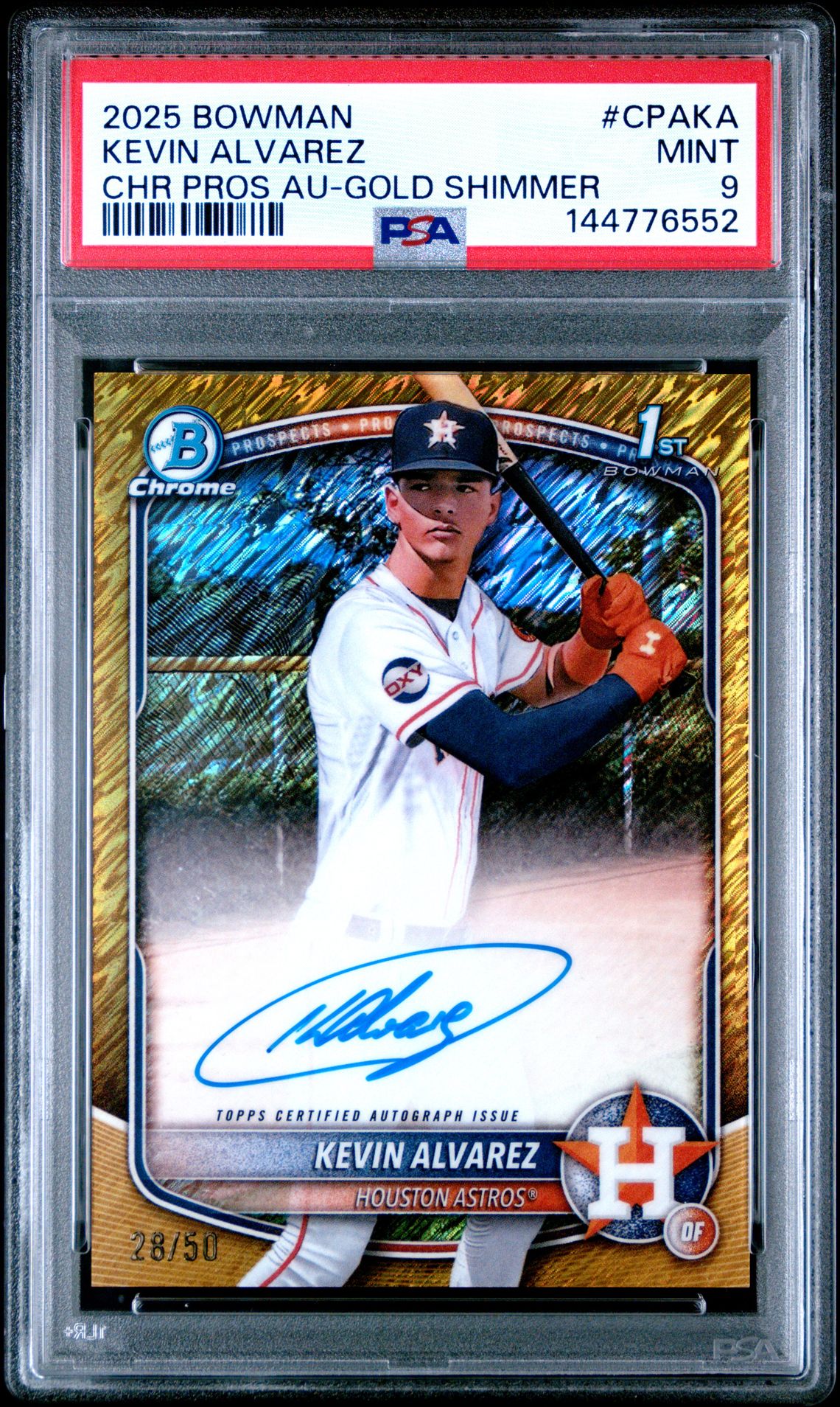 2025 Bowman Chrome Prospect Autographs Kevin Alvarez #Cpaka (Chr Pros Au-Gold Shimmer) Mint 9 front