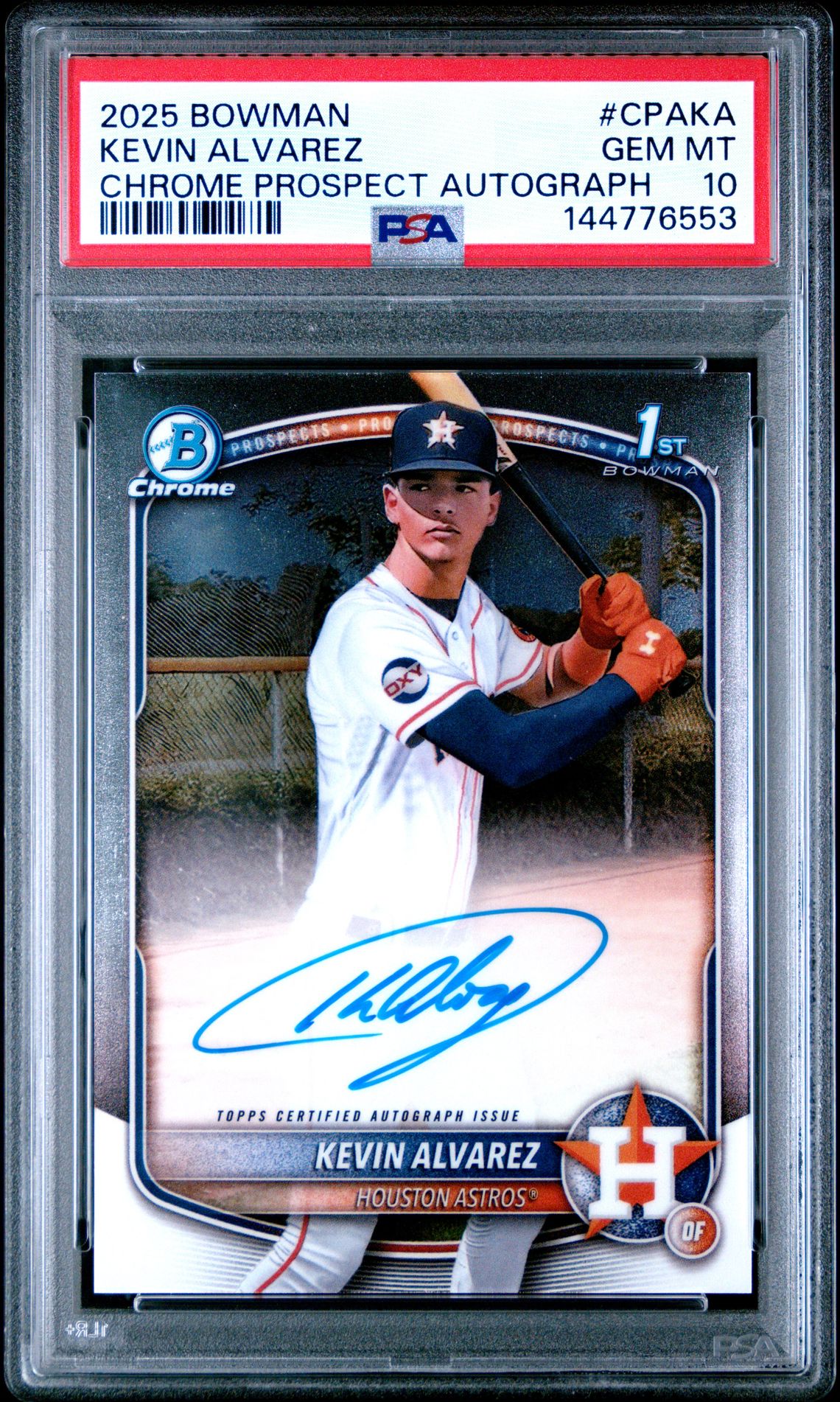 2025 Bowman Chrome Prospect Autographs Kevin Alvarez #Cpaka Gem Mt 10 front view - PSA graded GEM MT 10