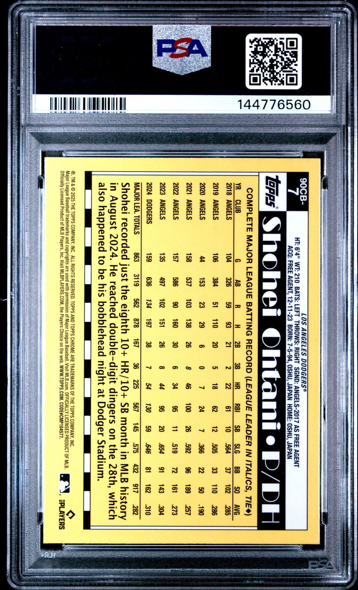 2025 Topps Chrome 1990 Topps Shohei Ohtani #90Cb7 Mint 9 back