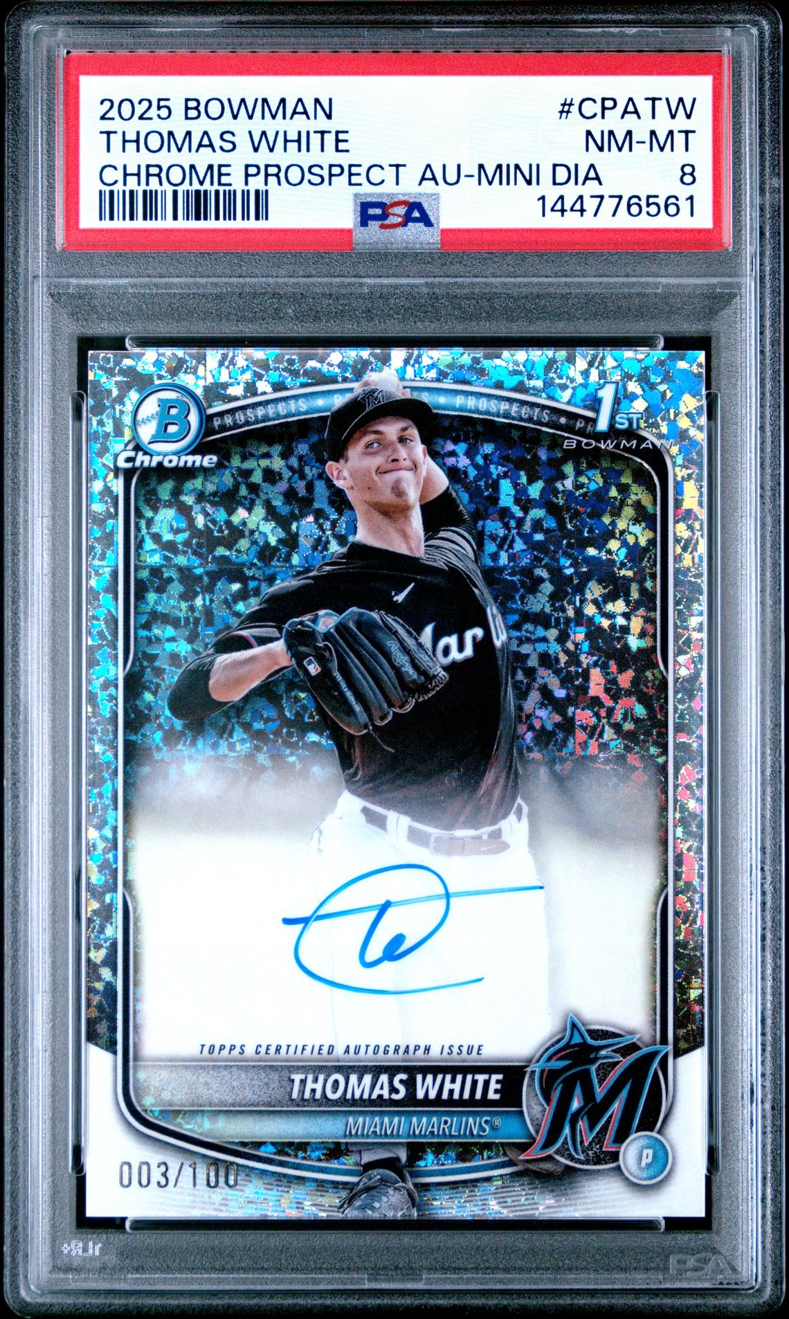 2025 Bowman Chrome Prospect Autographs Thomas White #Cpatw (Chrome Prospect Au-Mini Dia) Nm-Mt 8 front