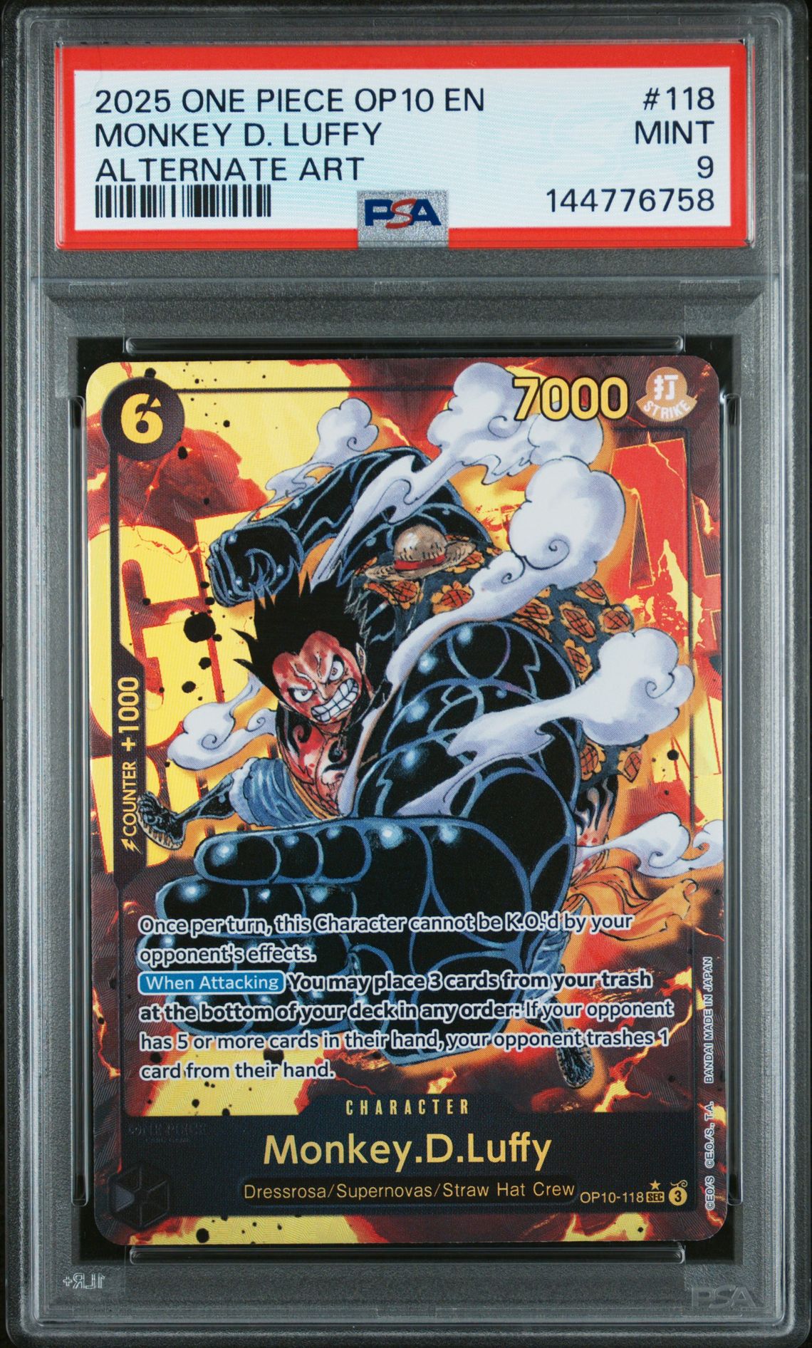 2025 One Piece Op10-Royal Blood Monkey D. Luffy #118 (Alternate Art) Mint 9 front