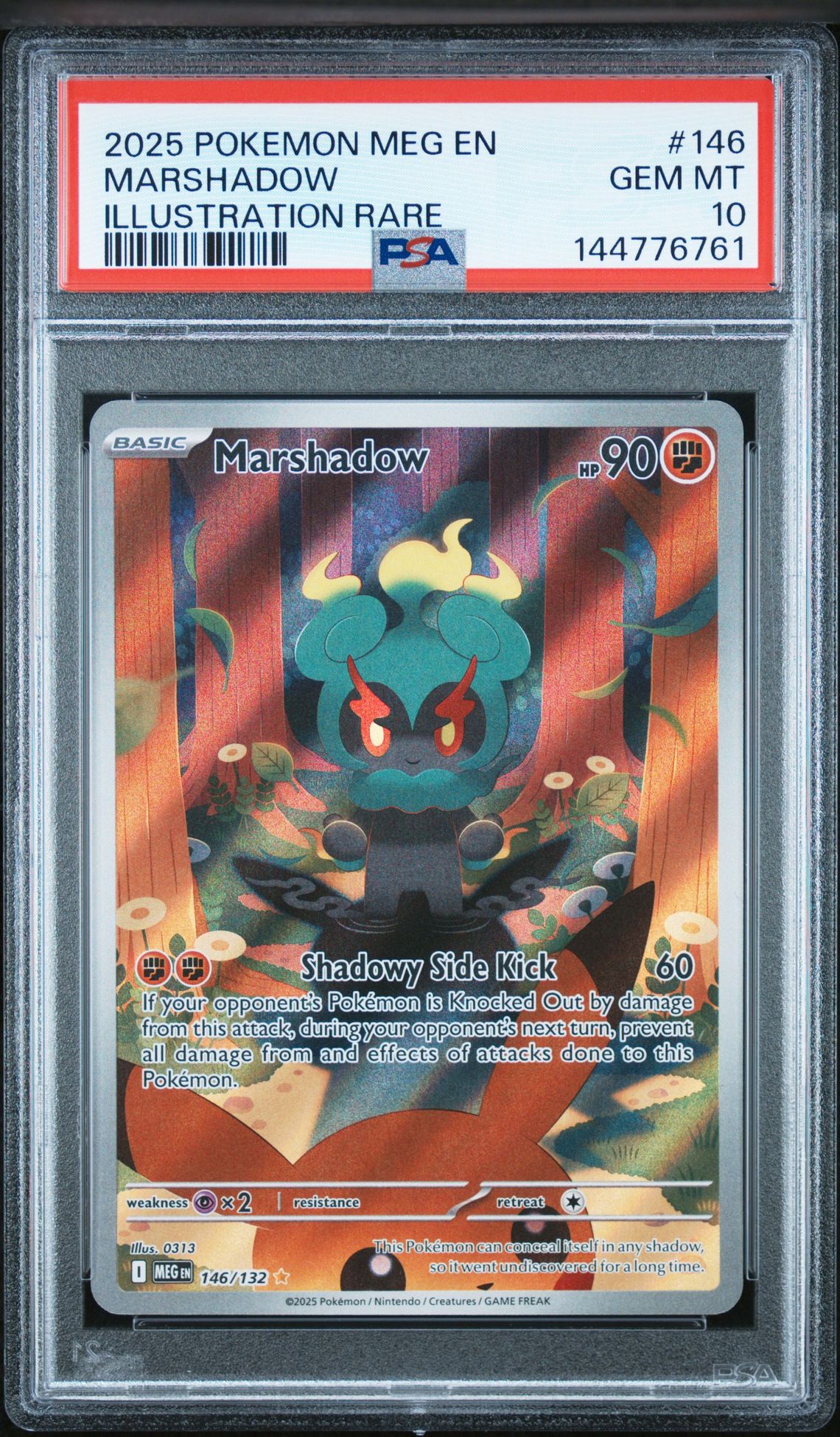 2025 Pokemon Meg En-Mega Evolution Marshadow #146 (Illustration Rare) Gem Mt 10 front view - PSA graded GEM MT 10