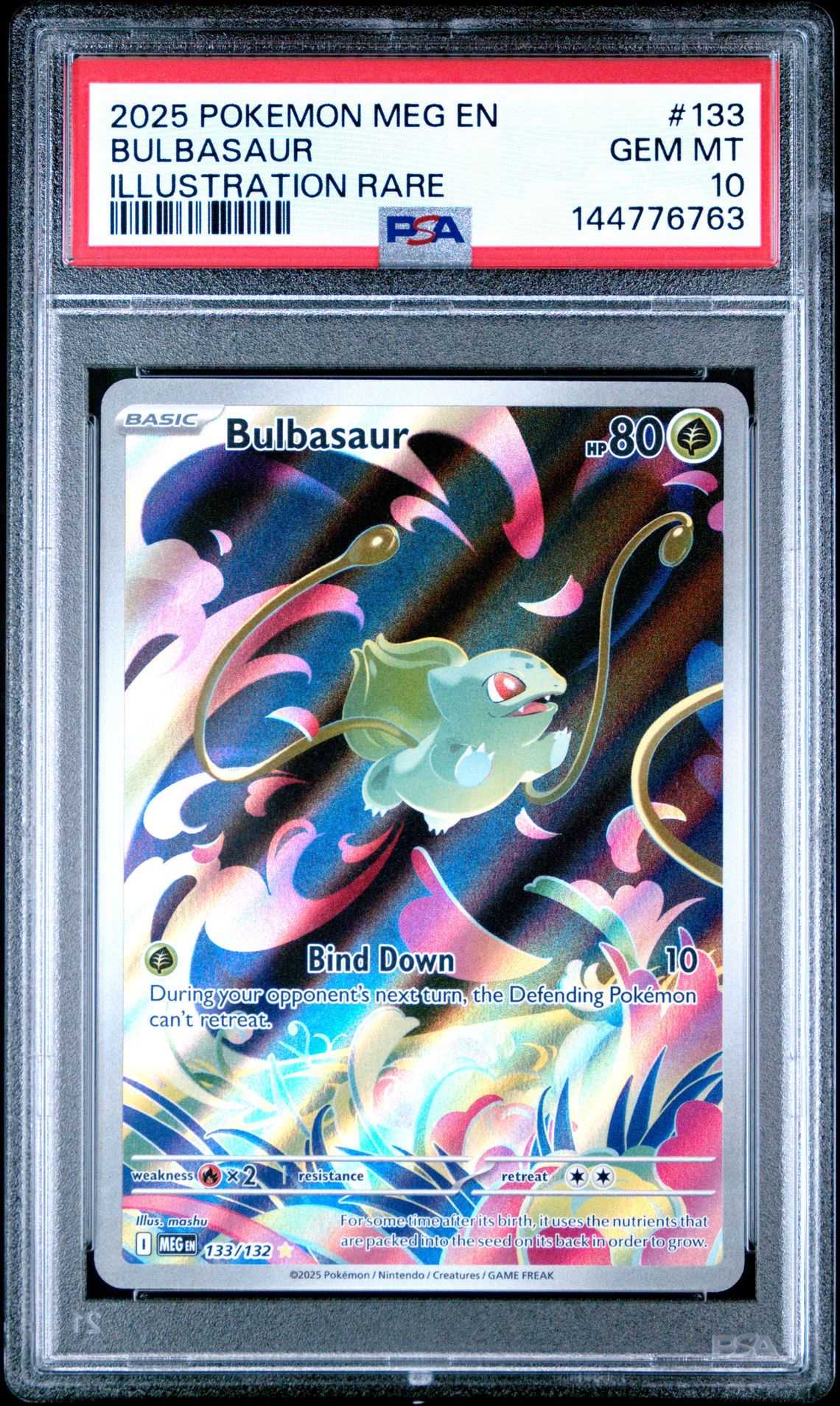 2025 Pokemon Meg En-Mega Evolution Bulbasaur #133 (Illustration Rare) Gem Mt 10 front view - PSA graded GEM MT 10