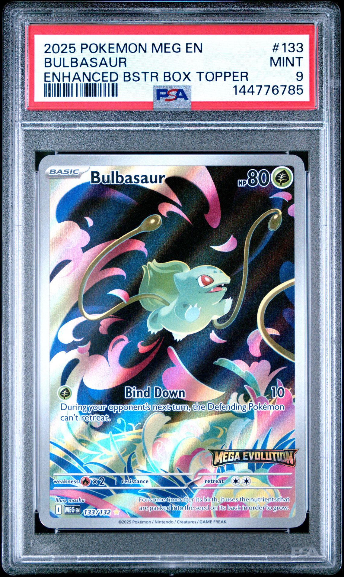 2025 Pokemon Meg En-Mega Evolution Bulbasaur #133 (Enhanced Bstr Box Topper) Mint 9 front