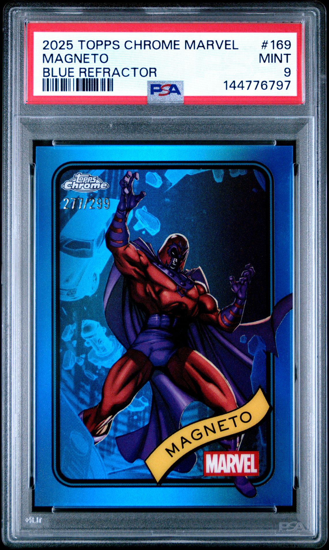 2025 Topps Chrome Marvel Magneto #169 (Blue Refractor) Mint 9 front
