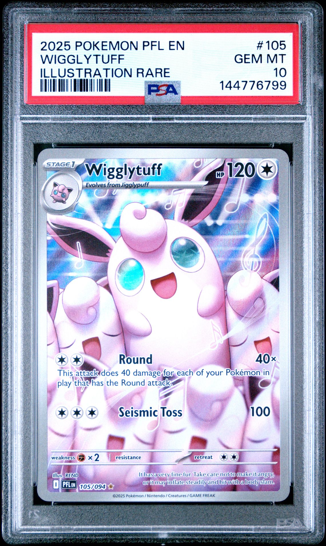2025 Pokemon Pfl En-Phantasmal Flames Wigglytuff #105 (Illustration Rare) Gem Mt 10 front view - PSA graded GEM MT 10
