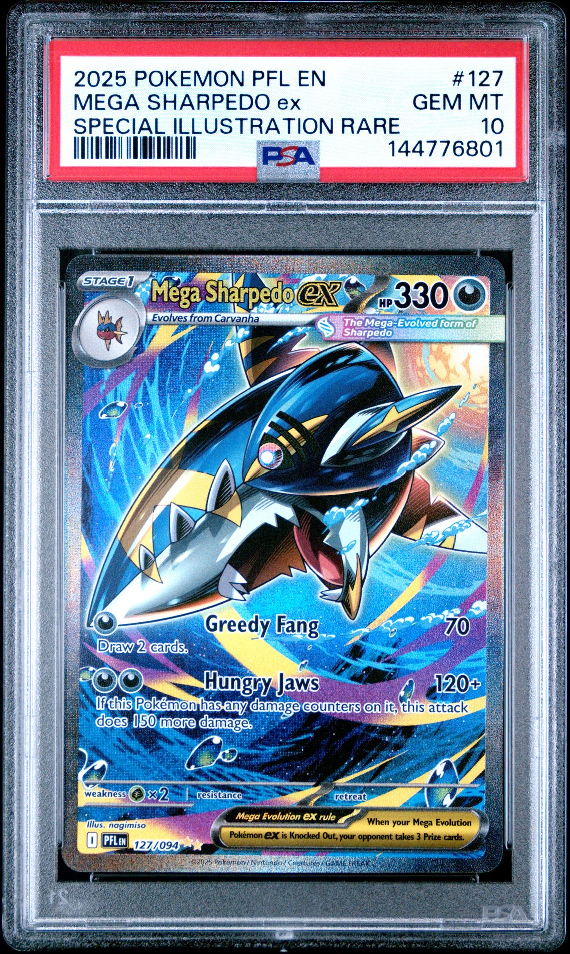 2025 Pokemon Pfl En-Phantasmal Flames Mega Sharpedo Ex #127 (Special Illustration Rare) Gem Mt 10 front
