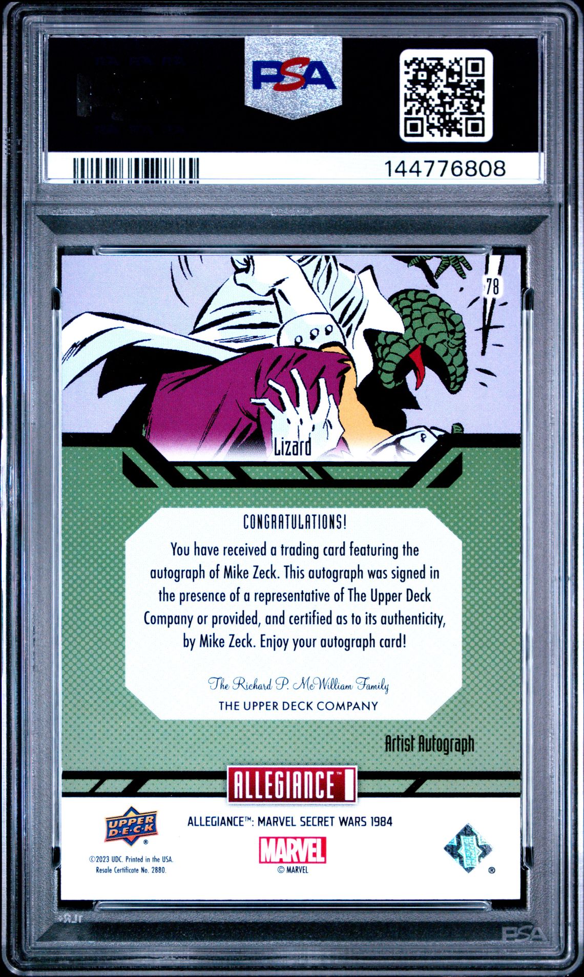 2024 Upper Deck Marvel Allegiance Secret Wars 1984 Mike Zeck #78 (Creator Autograph) Mint 9 back