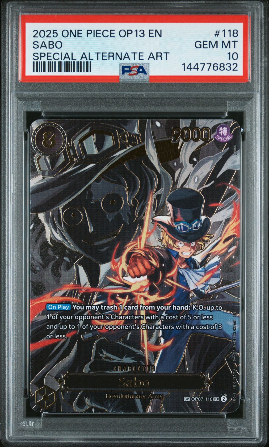 2025 One Piece Op13-Carrying On His Will Sabo #118 (Special Alternate Art) Gem Mt 10 front
