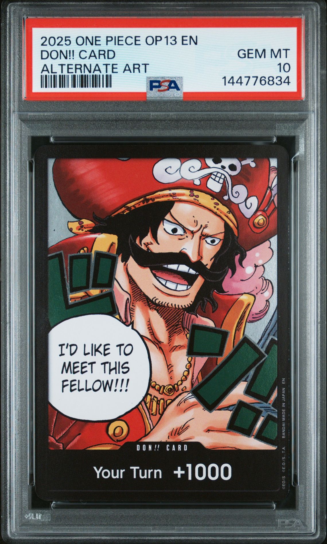 2025 One Piece Op13-Carrying On His Will Don!! Card (Alternate Art) Gem Mt 10 front view - PSA graded GEM MT 10