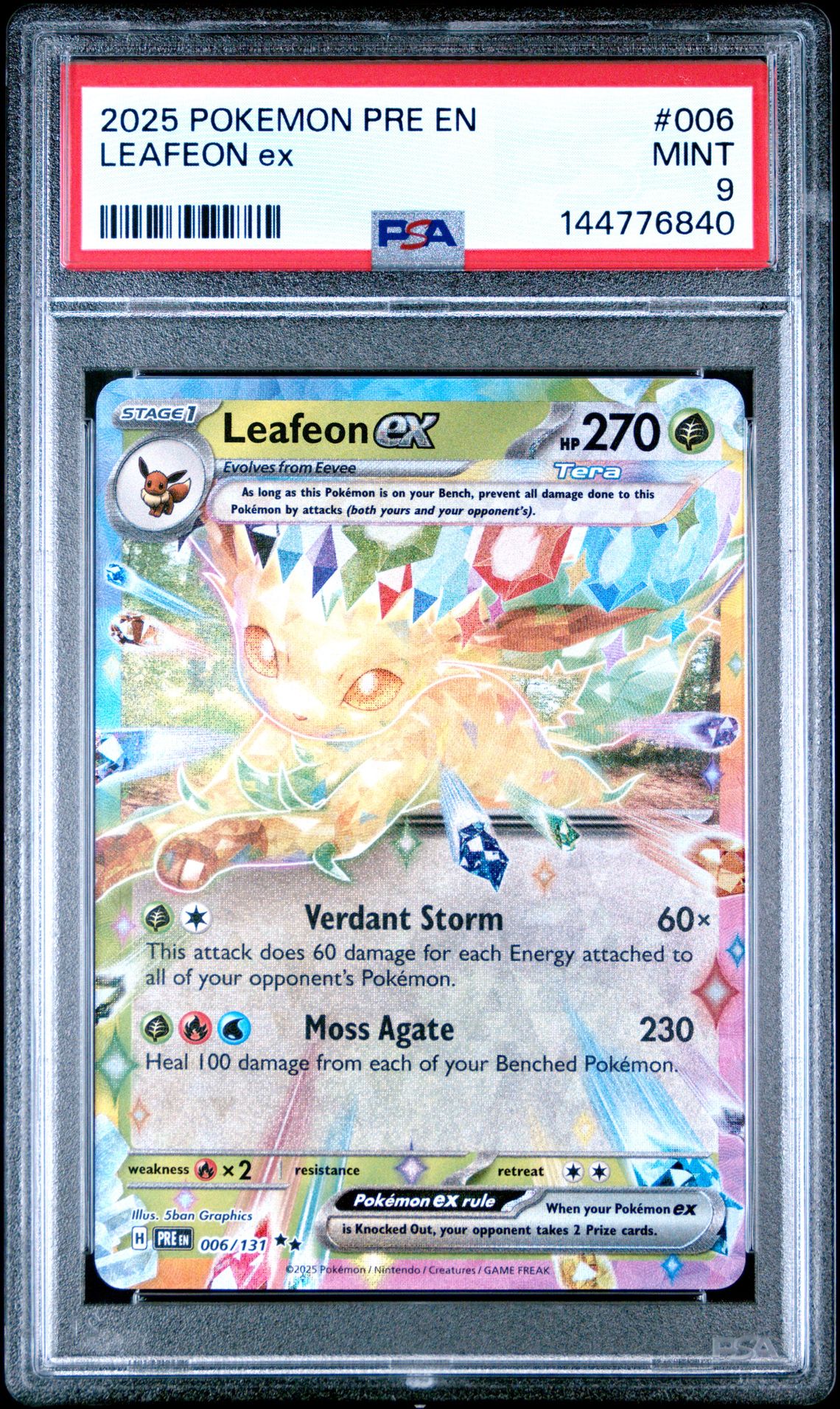 2025 Pokemon Pre En-Prismatic Evolutions Leafeon Ex #006 Mint 9 front