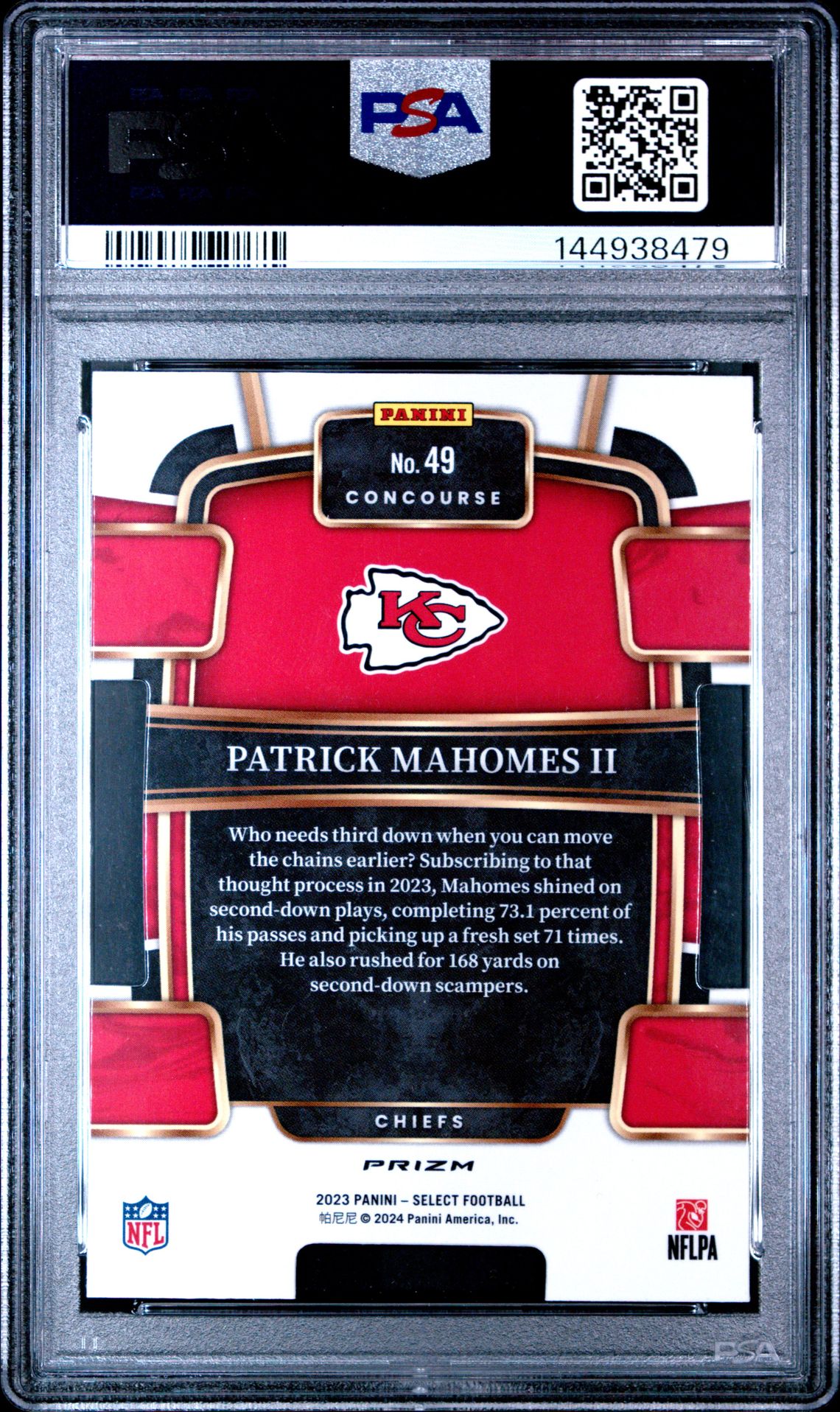 2023 Panini Select Patrick Mahomes Ii #49 (Die-Cut Black & Green Prizm) Gem Mt 10 back