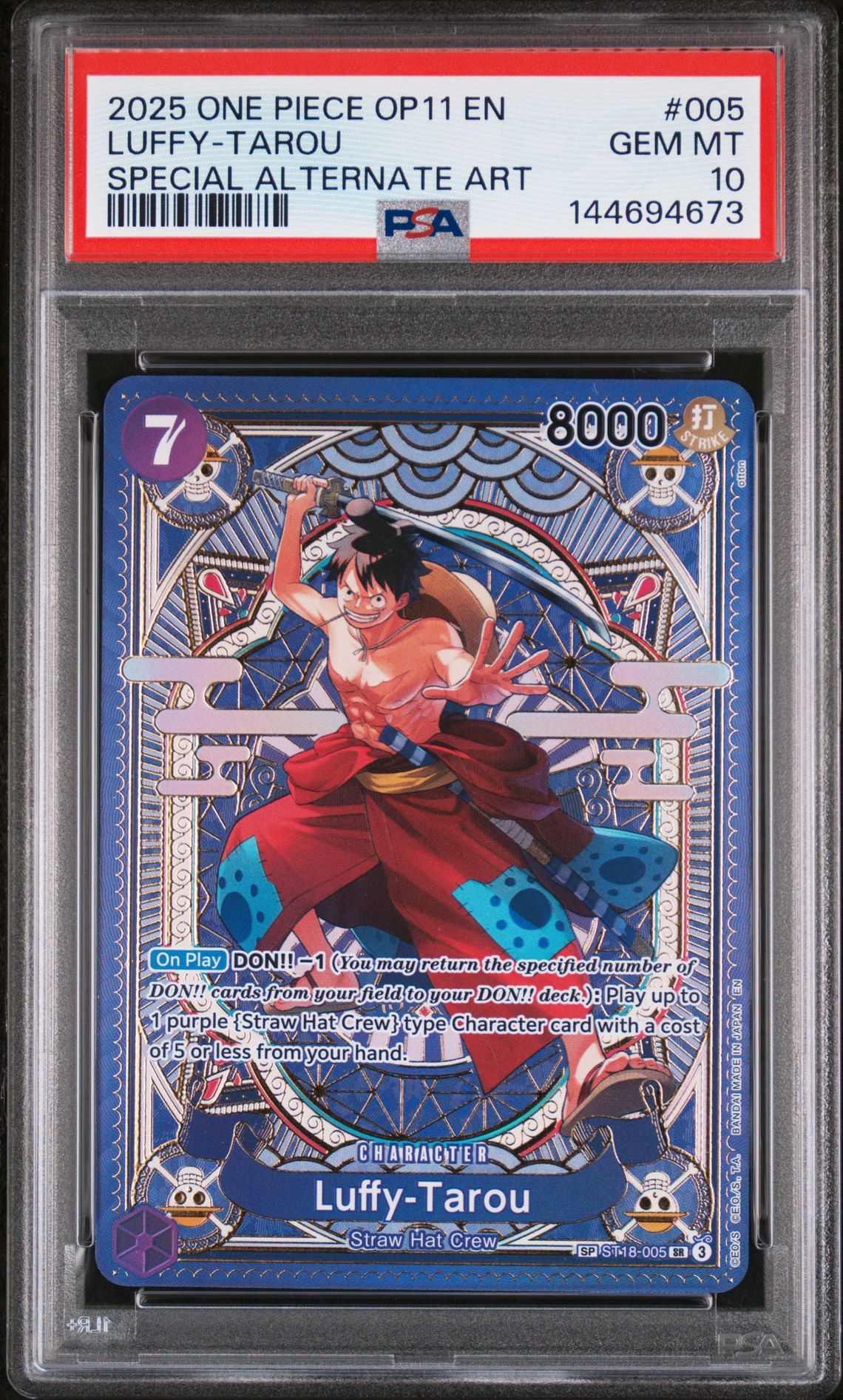 2025 One Piece Op11-A Fist Of Divine Speed Luffy-Tarou #005 (Special Alternate Art) Gem Mt 10 front