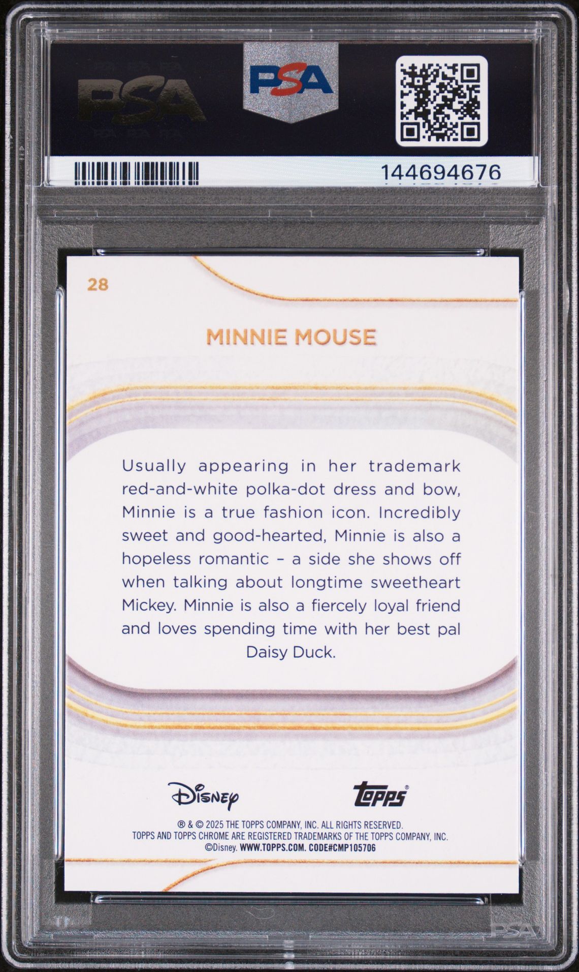 2025 Topps Chrome Disney Sapphire Edition Minnie Mouse #28 (Orange) Mint 9 back