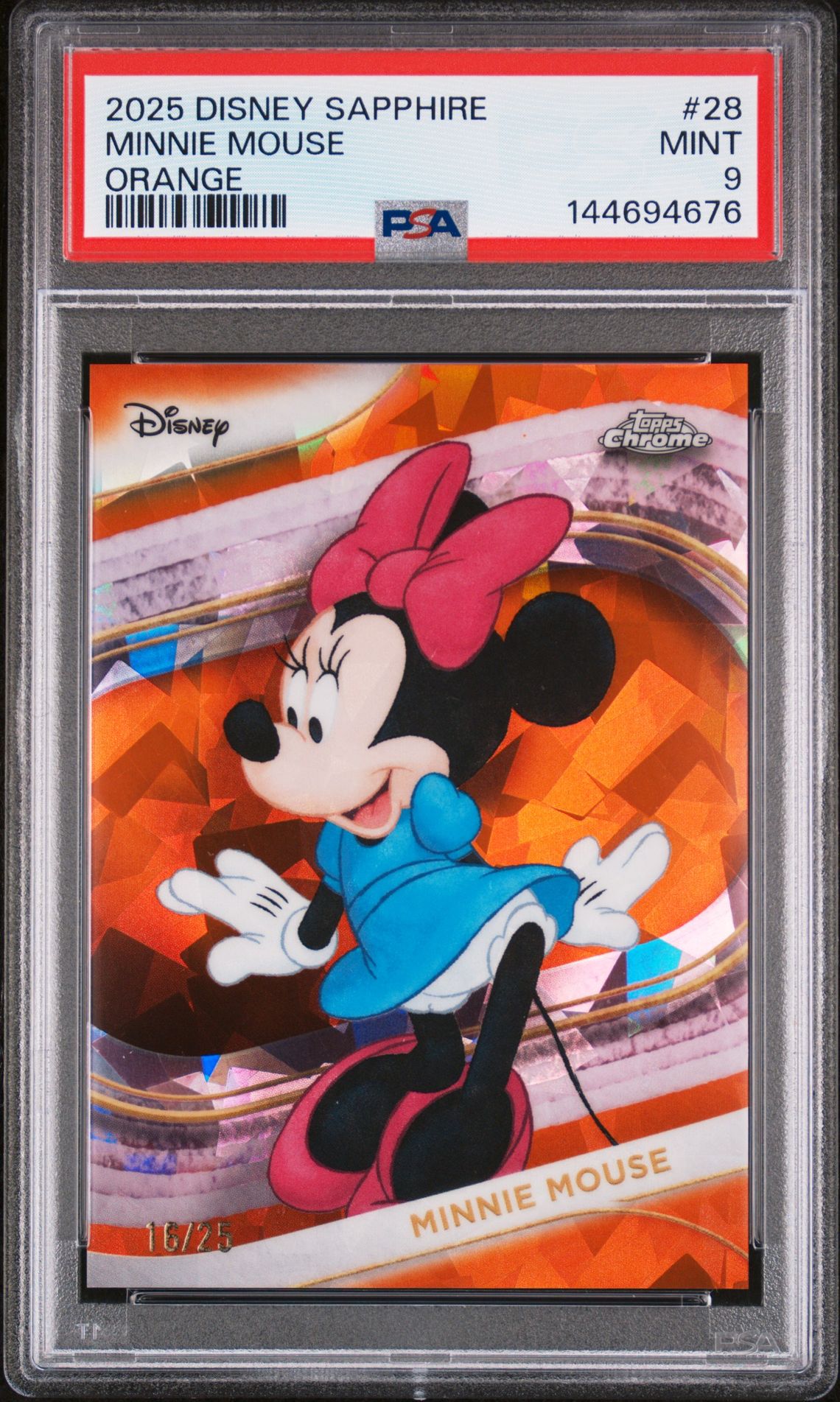 2025 Topps Chrome Disney Sapphire Edition Minnie Mouse #28 (Orange) Mint 9 front