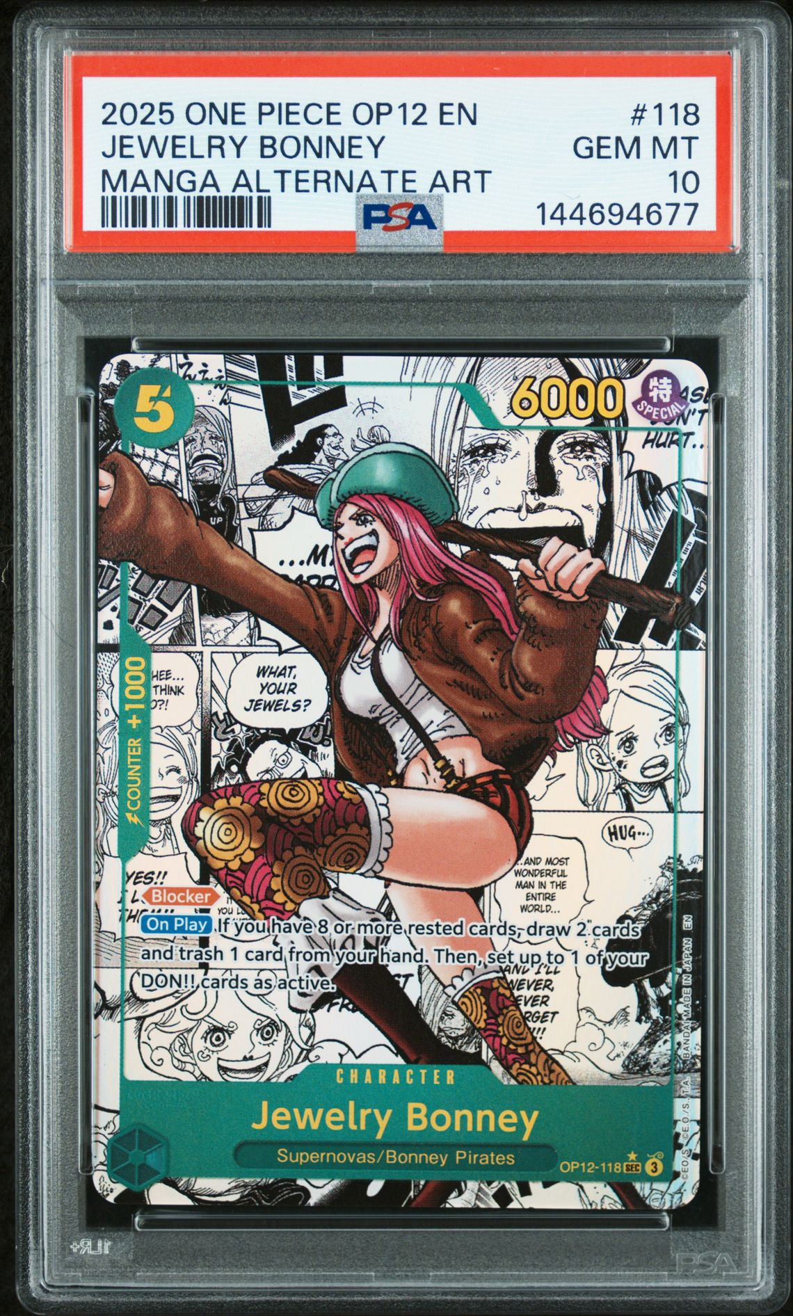 2025 One Piece Op12-Legacy Of The Master Jewelry Bonney #118 (Manga Alternate Art) Gem Mt 10 front