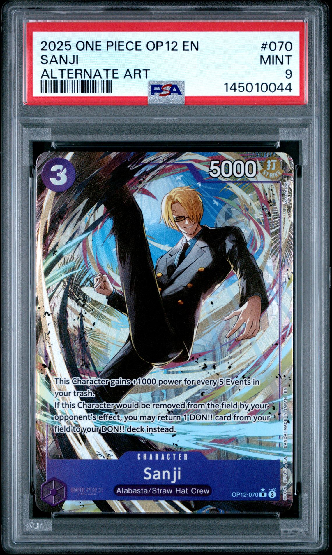 2025 One Piece ONE PIECE OP12-LEGACY OF THE MASTER ALTERNATE ART #070 Sanji front