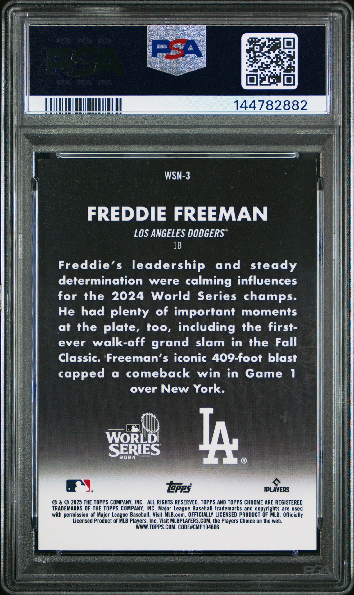2025 Topps Chrome World Series At Night Freddie Freeman #Wsn3 Gem Mt 10 back