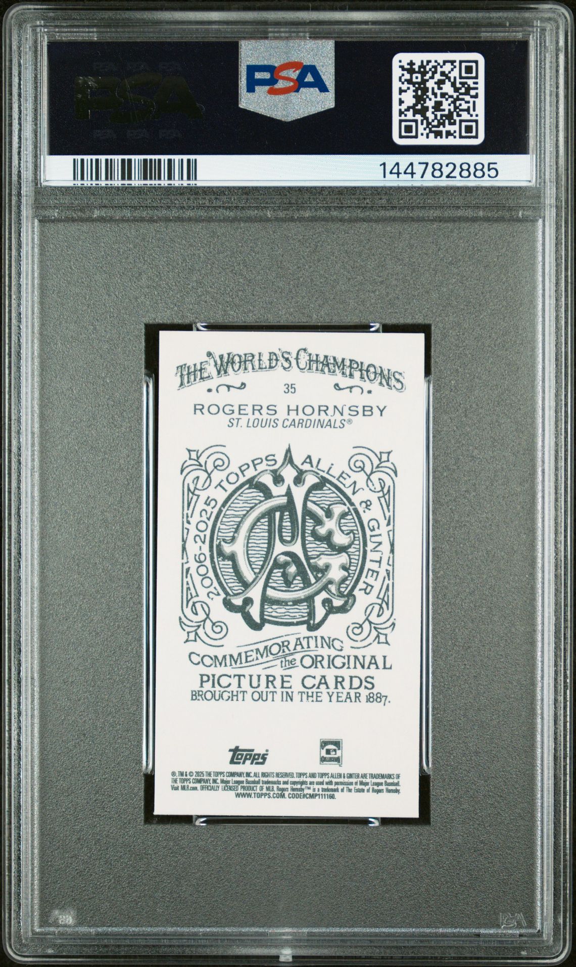 2025 Topps Allen & Ginter Rogers Hornsby #35 (Mini-Allen & Ginter) Gem Mt 10 back