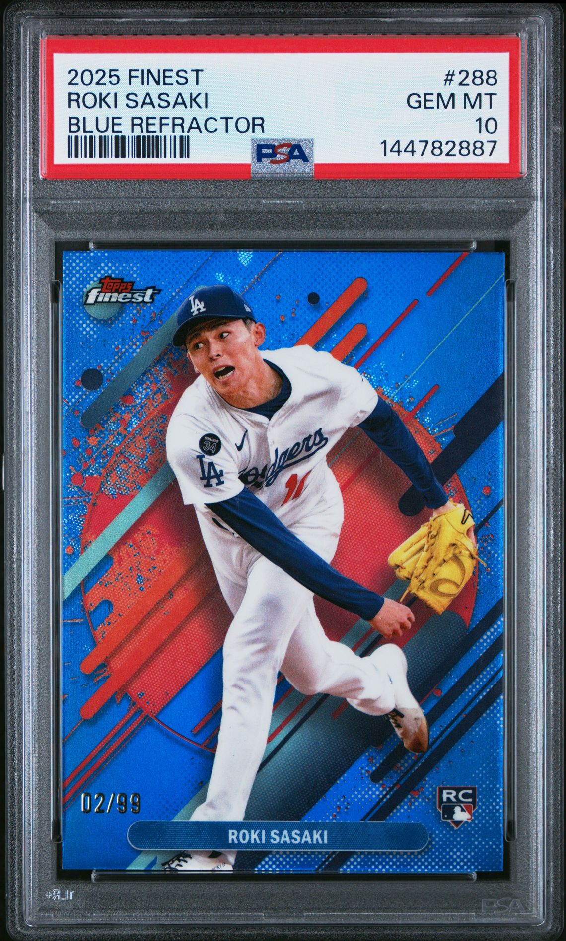 2025 Topps Finest Roki Sasaki #288 (Blue Refractor) Gem Mt 10 front