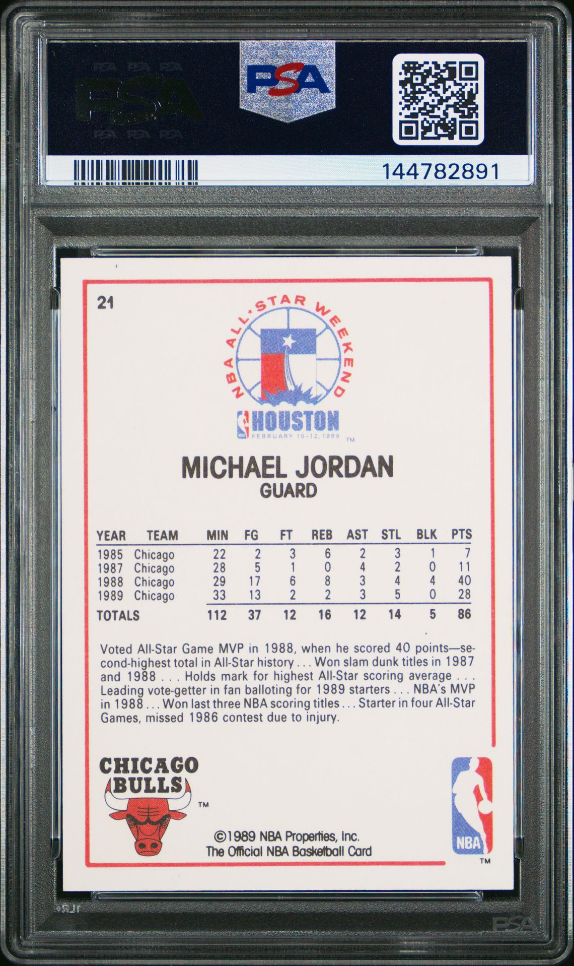 1989 Hoops Michael Jordan #21 (All-Star) Ex-Mt 6 back