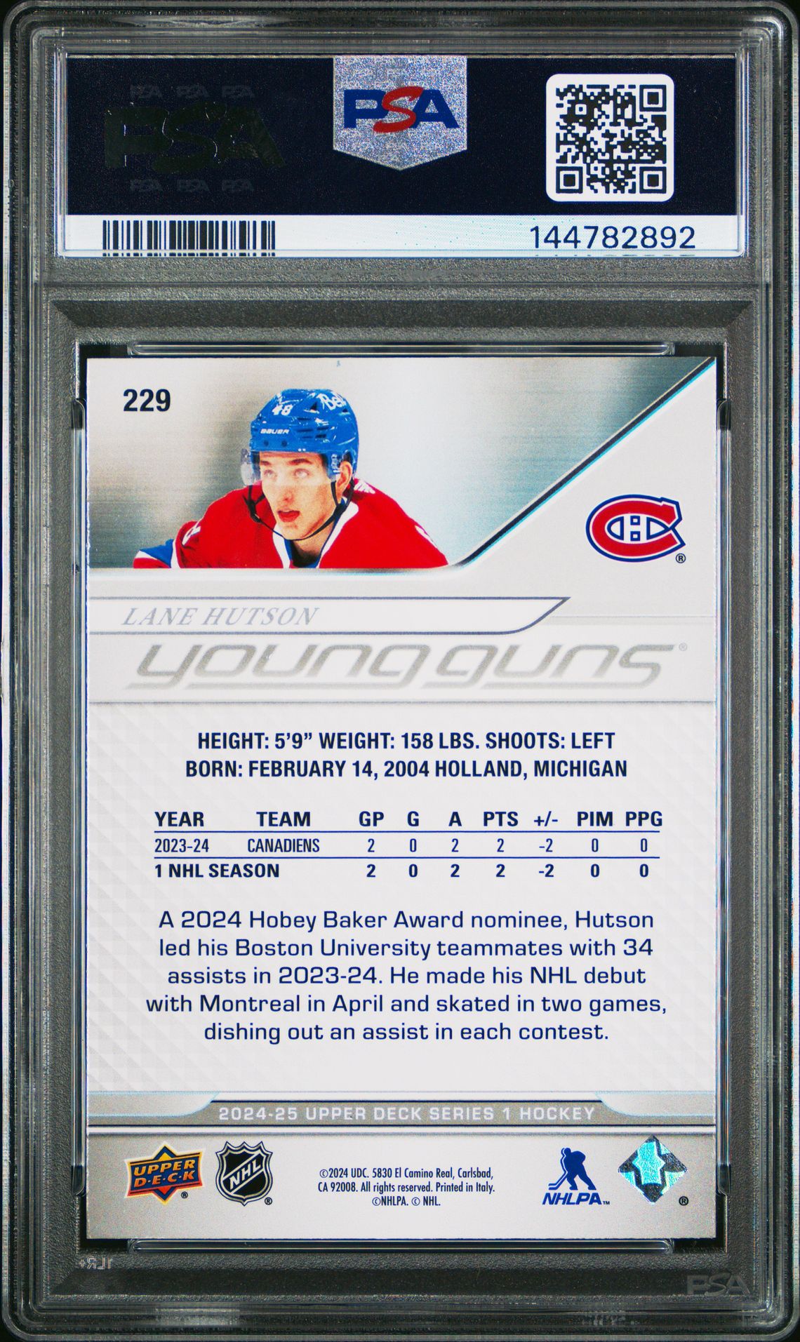 2024 Upper Deck Lane Hutson #229 Mint 9 back