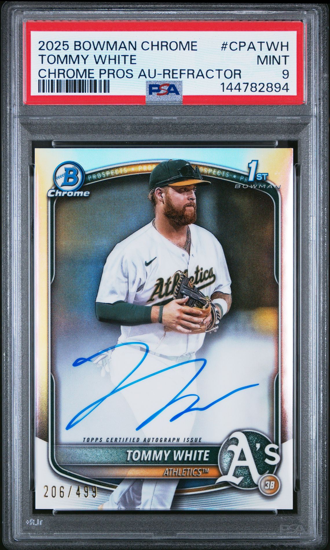 2025 Bowman Chrome Prospect Autographs Tommy White #Cpatwh (Chrome Pros Au-Refractor) Mint 9 front