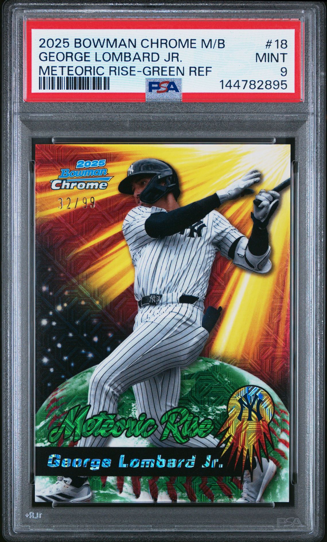 2025 Bowman Chrome Mega Box Meteoric Rise George Lombard Jr. #18 (Meteoric Rise-Green Ref) Mint 9 front