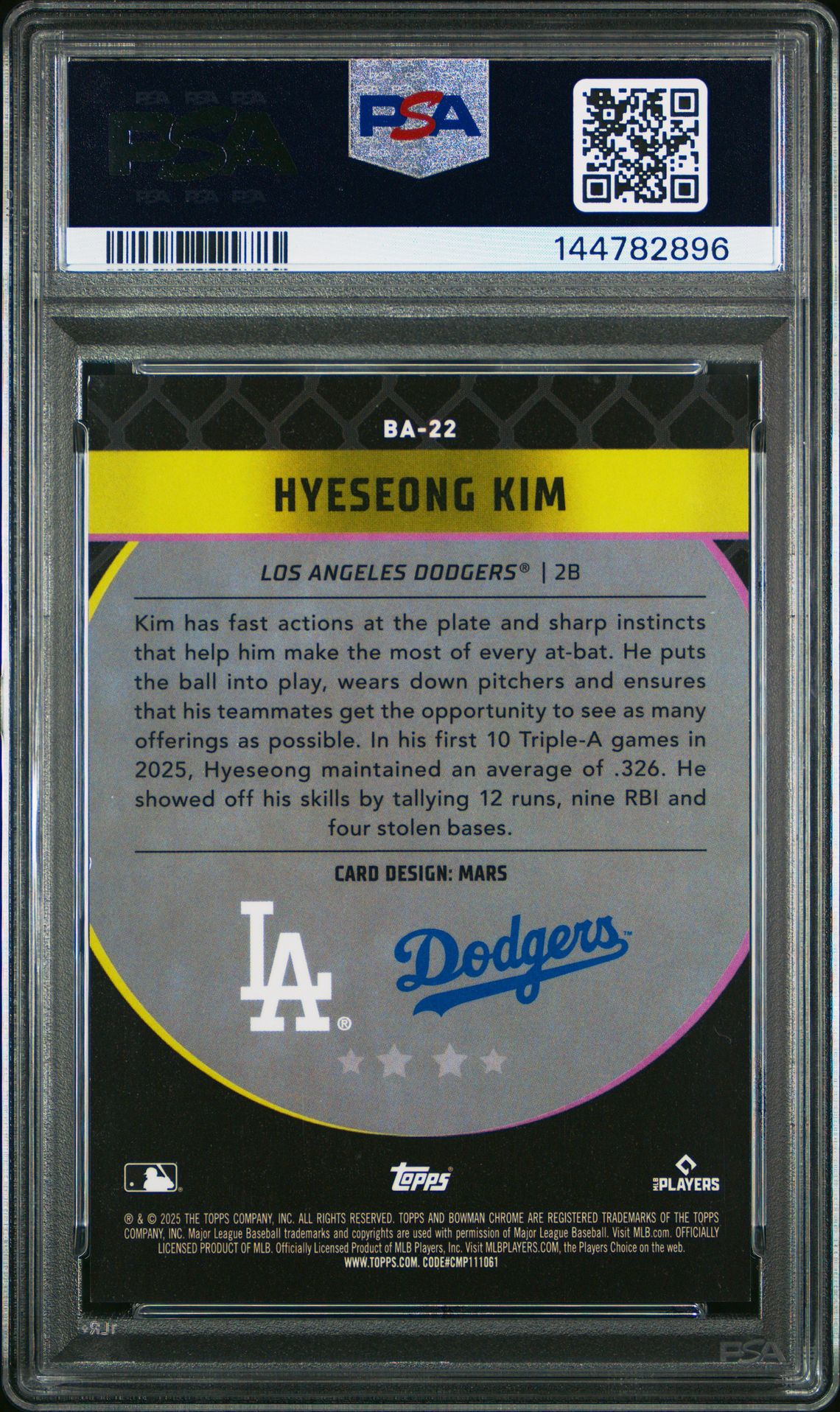 2025 Bowman Chrome Mega Box Bowman Ascensions Hyeseong Kim #22 Gem Mt 10 back