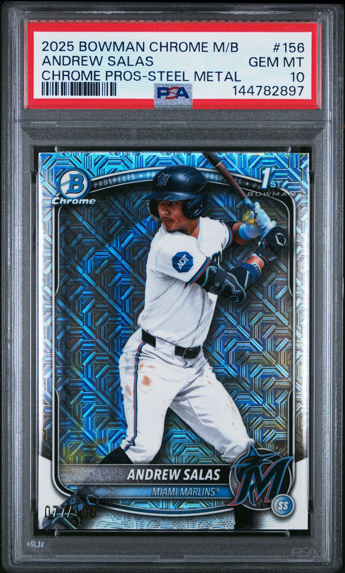 2025 Bowman Chrome Mega Box Chrome Prospects Andrew Salas #156 (Chrome Pros-Steel Metal) Gem Mt 10 front