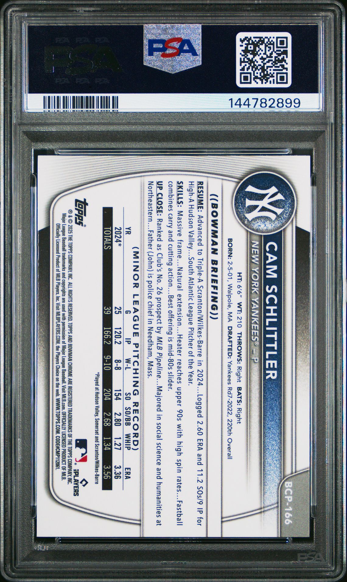 2025 Bowman Chrome Prospects Cam Schlittler #Bcp166 (Prospects) Nm-Mt 8 back