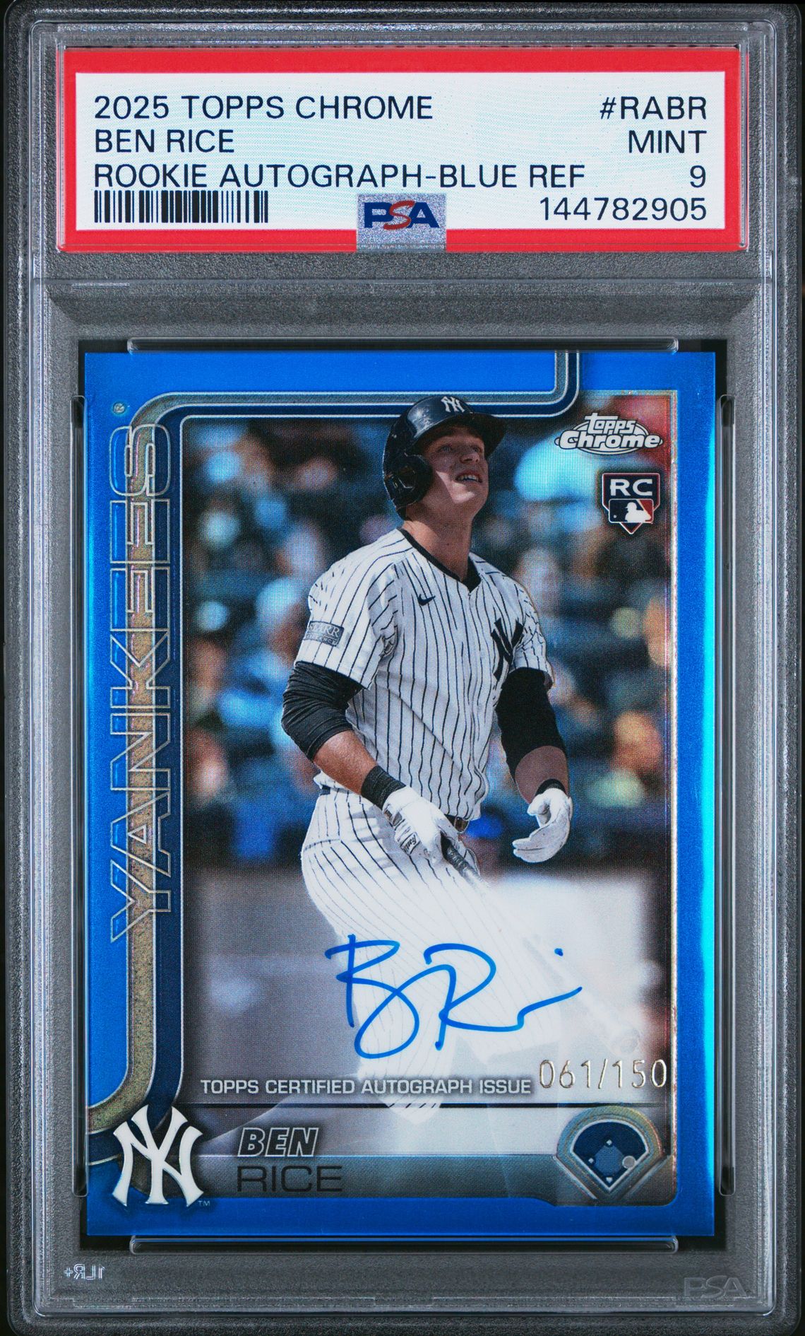 2025 Topps Chrome Rookie Autographs Ben Rice #Rabr (Rookie Autograph-Blue Ref) Mint 9 front