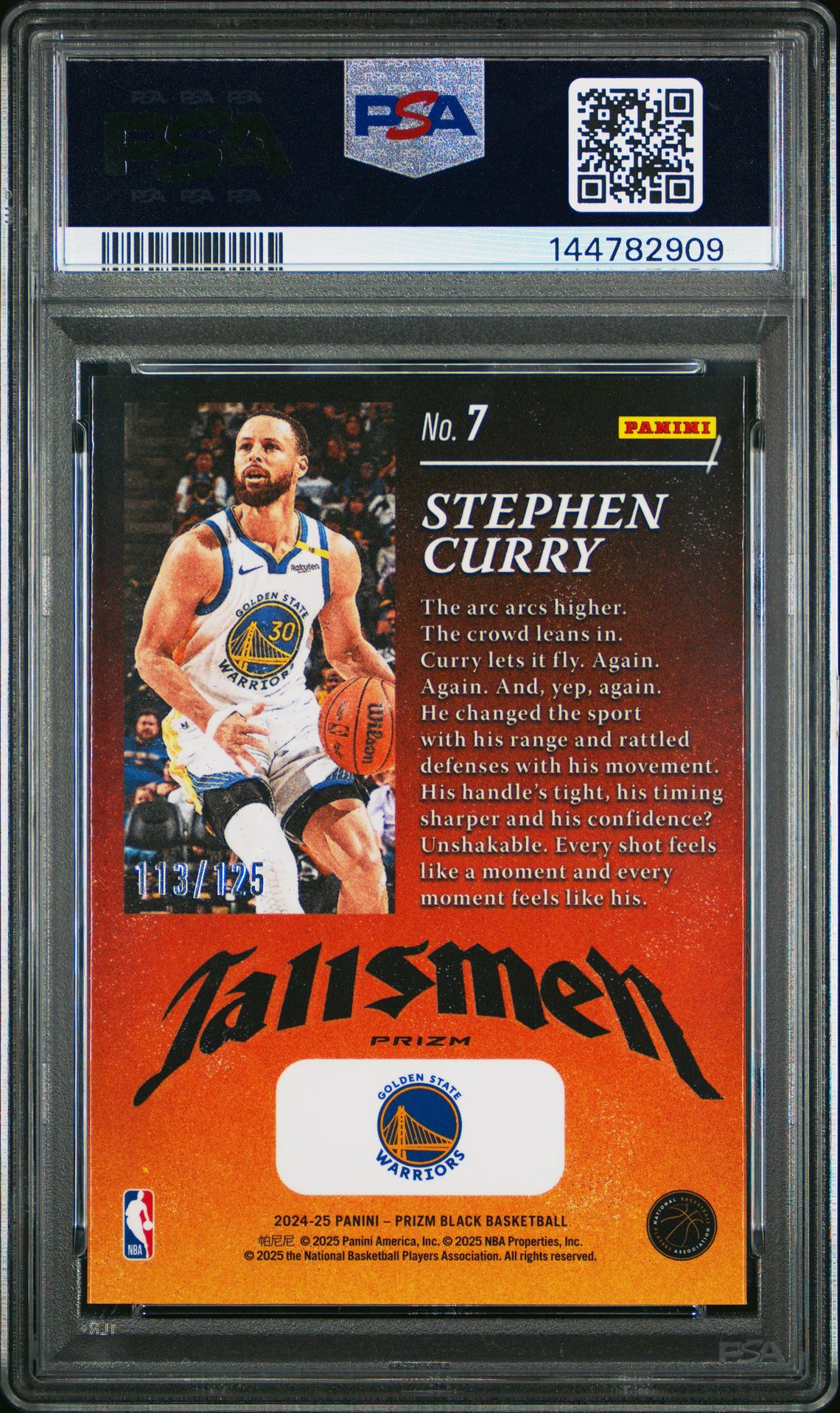 2024 Panini Prizm Black Talismen Stephen Curry #7 (Talismen-Blue Ice) Mint 9 back