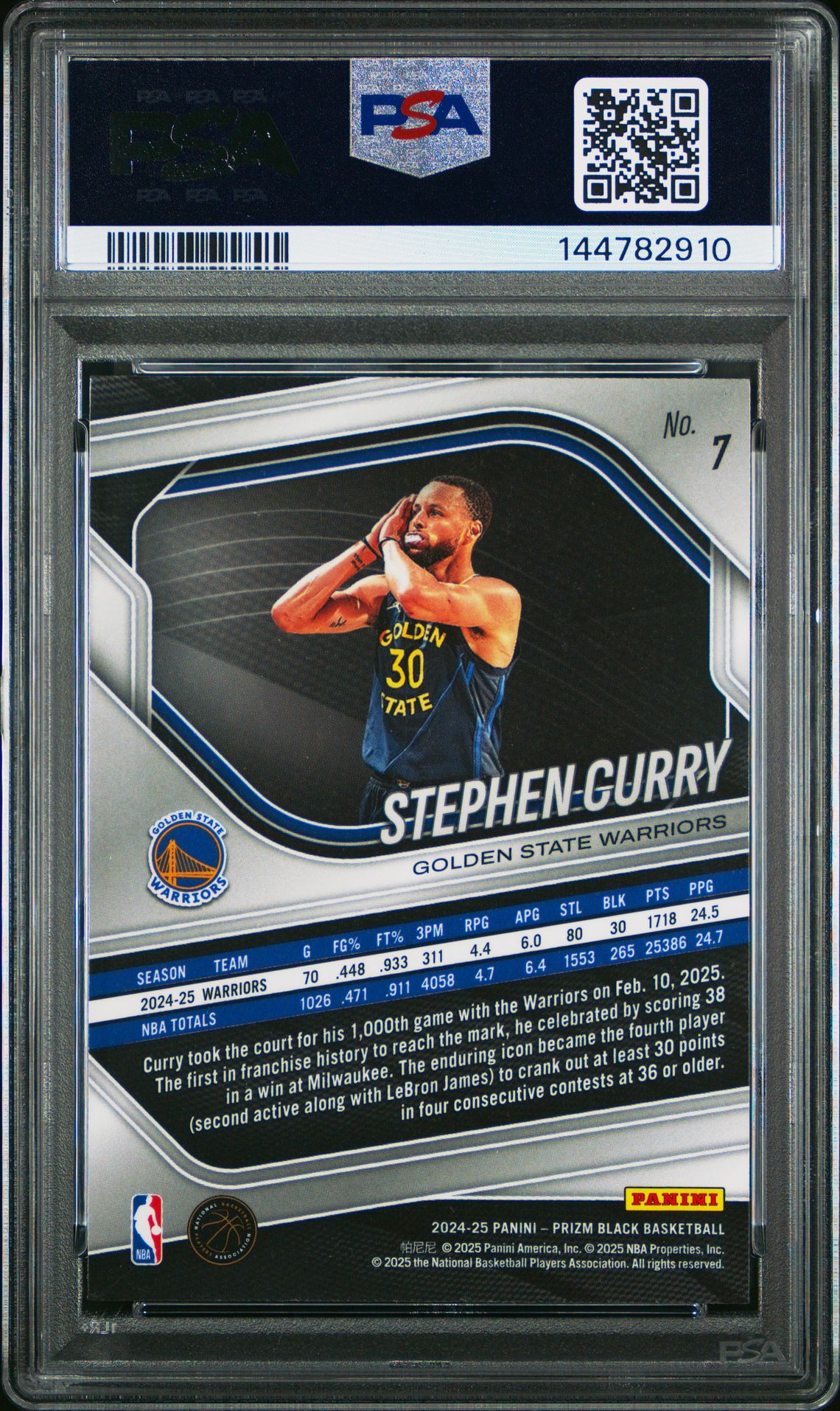 2024 Panini Prizm Black Stephen Curry #7 Mint 9 back
