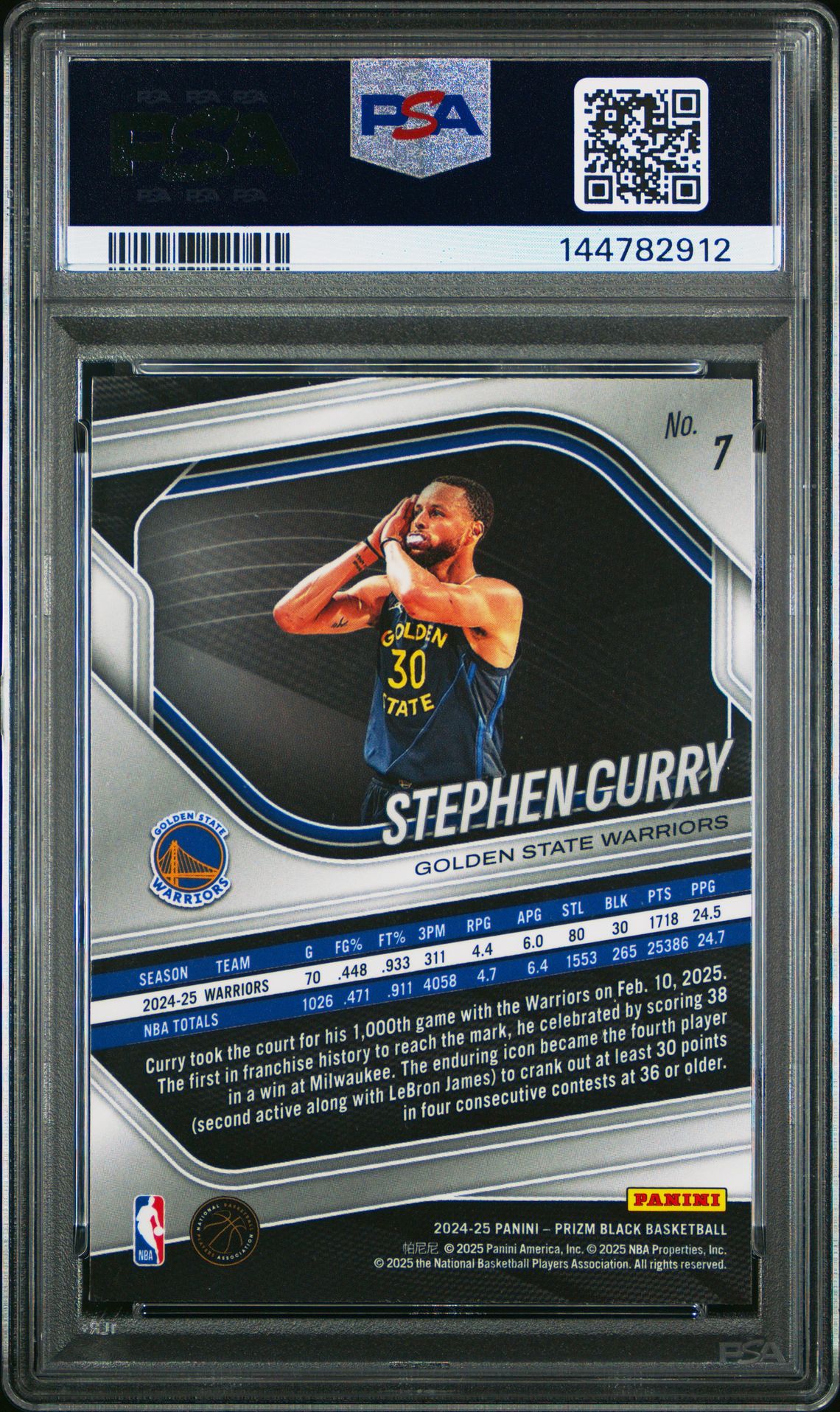 2024 Panini Prizm Black Stephen Curry #7 Mint 9 back