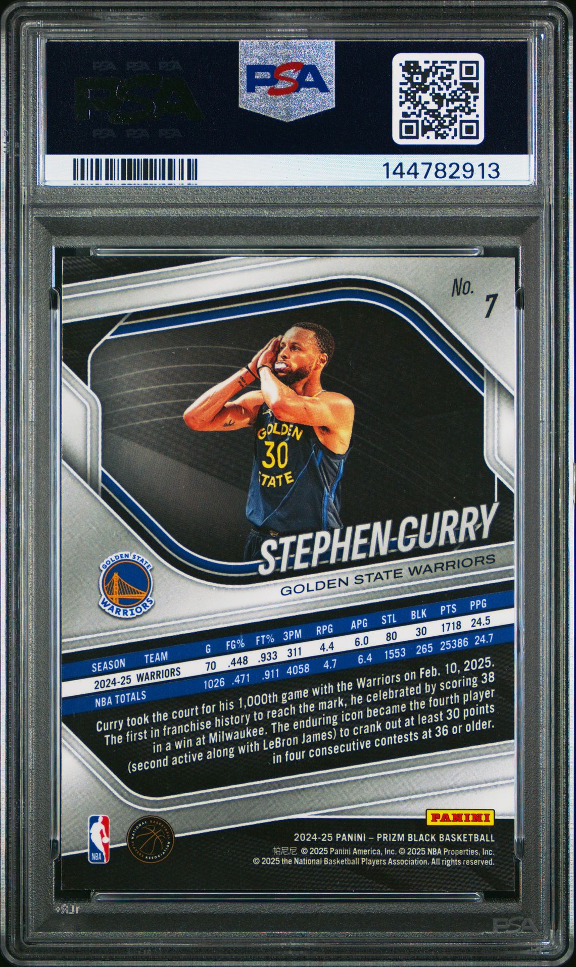 2024 Panini Prizm Black Stephen Curry #7 Mint 9 back