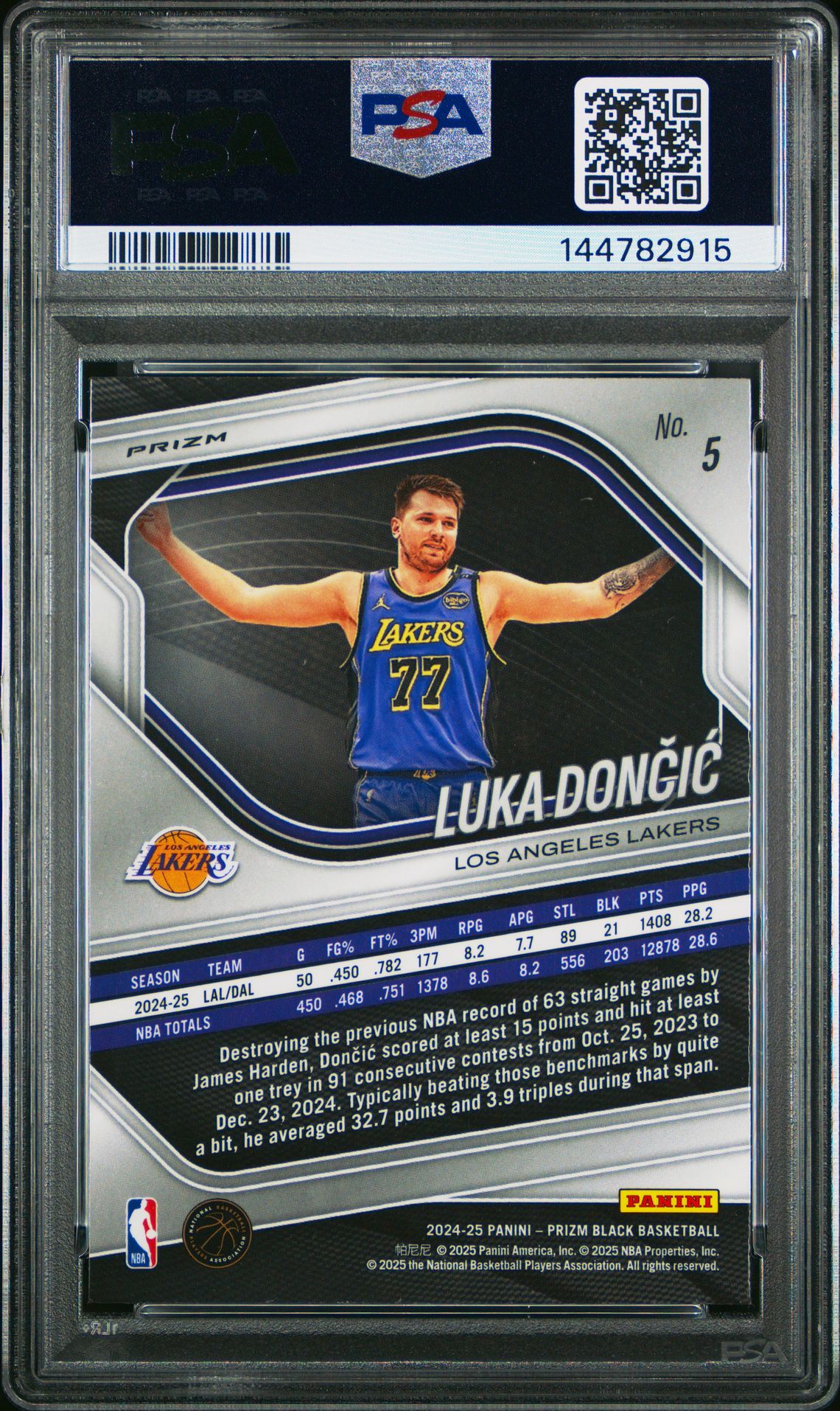 2024 Panini Prizm Black Luka Doncic #5 (Hyper Prizm) Gem Mt 10 back
