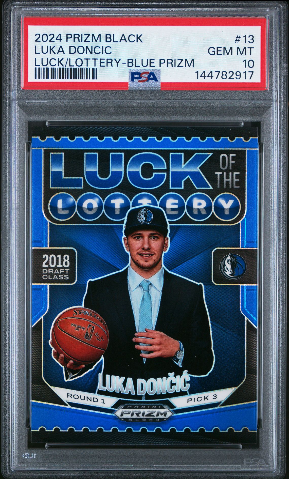 2024 Panini Prizm Black Luck Of The Lottery Luka Doncic #13 (Luck/Lottery-Blue Prizm) Gem Mt 10 front