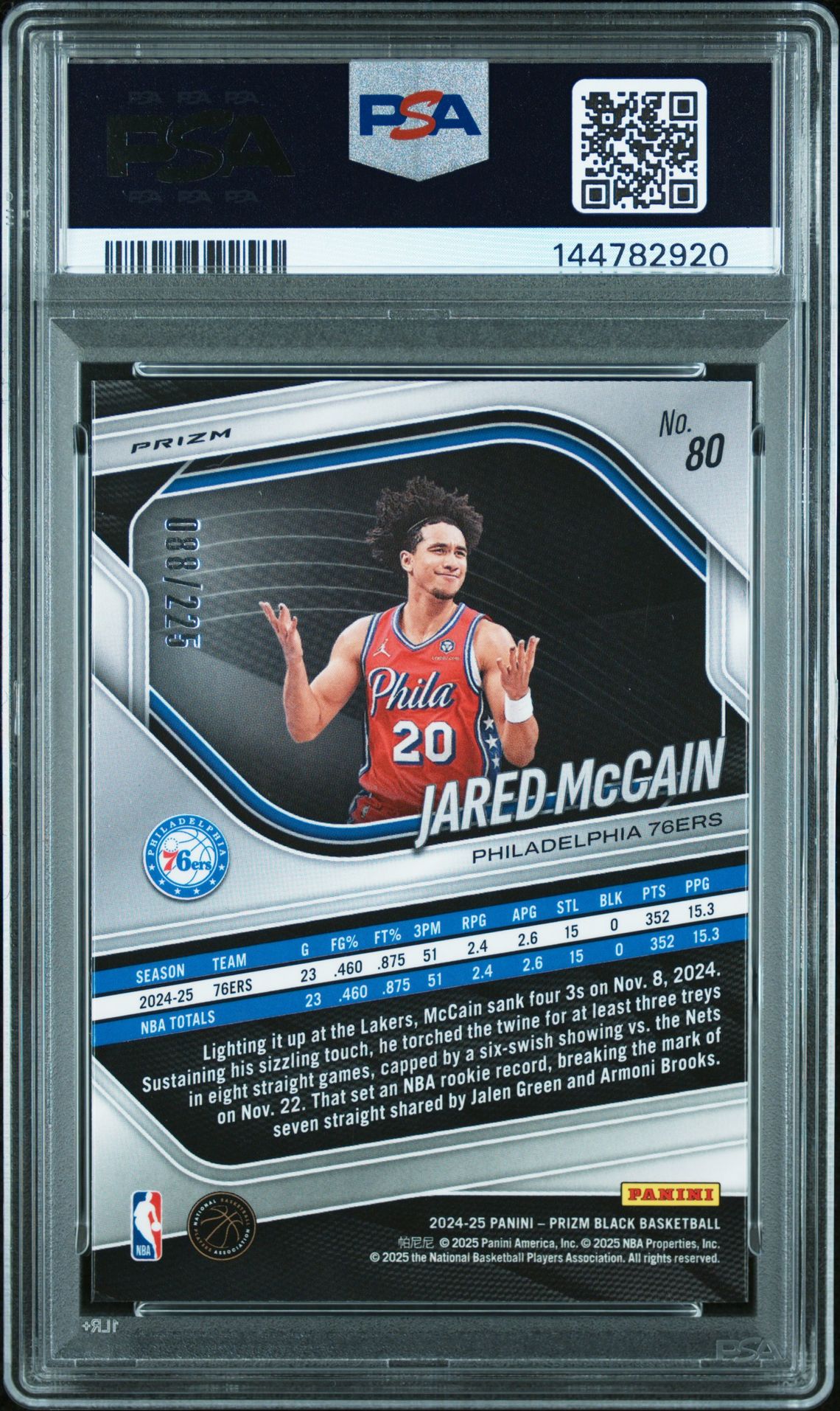 2024 Panini Prizm Black Jared Mccain #80 (Basketball Prizm) Mint 9 back