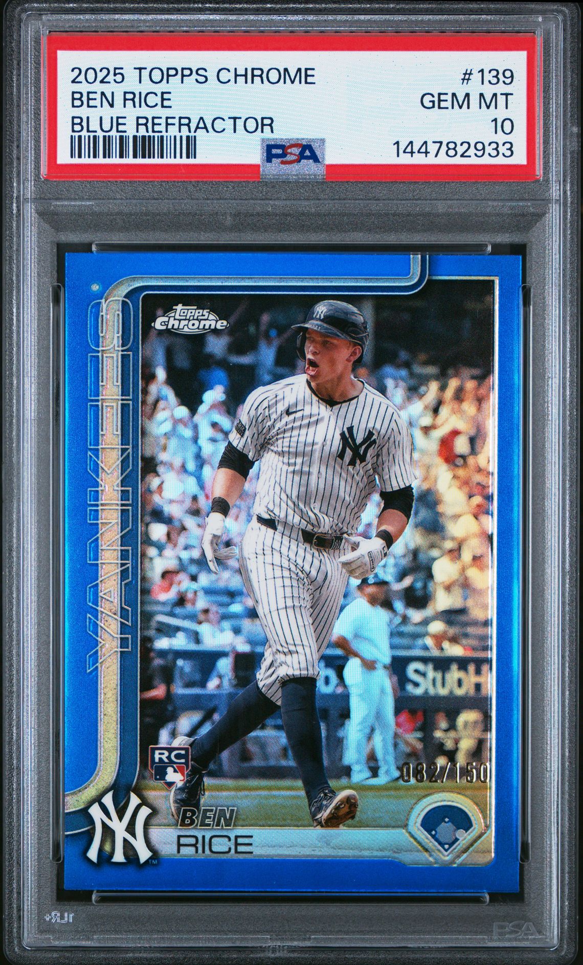 2025 Topps Chrome Ben Rice #139 (Blue Refractor) Gem Mt 10 front