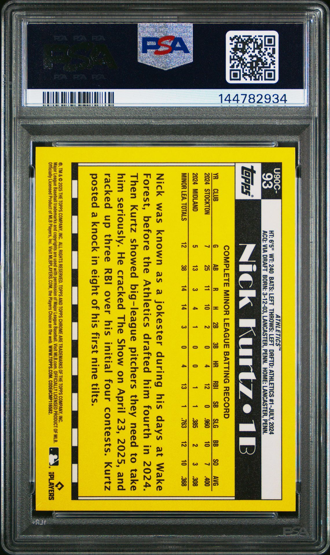 2025 Topps Update Silver Pack 1990 Chrome Promo Nick Kurtz #93 Nm-Mt 8 back